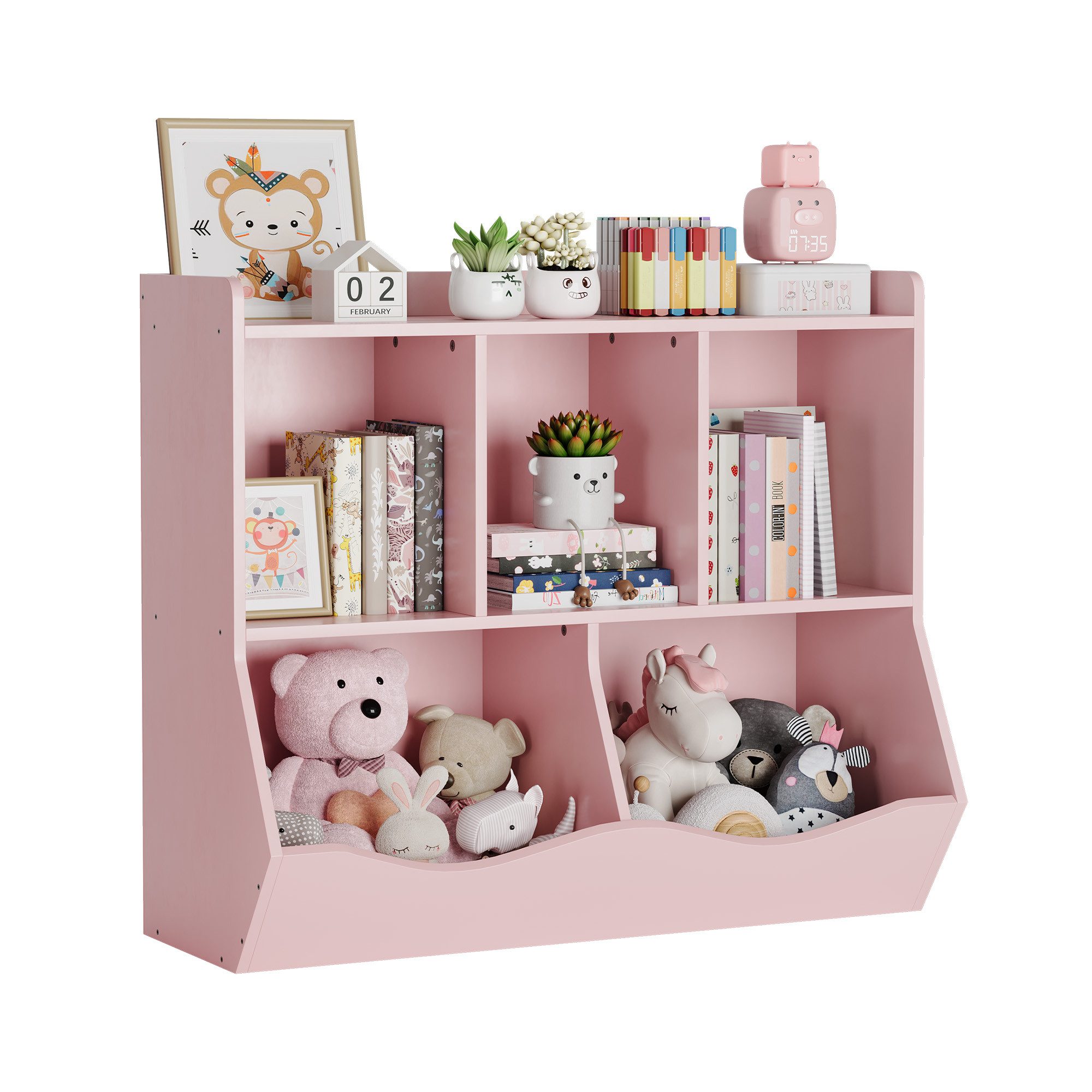 GarveeMore Kinderregal Spielzeugregal Kinderregal mit 5 Fächern Bücherregal günstig online kaufen