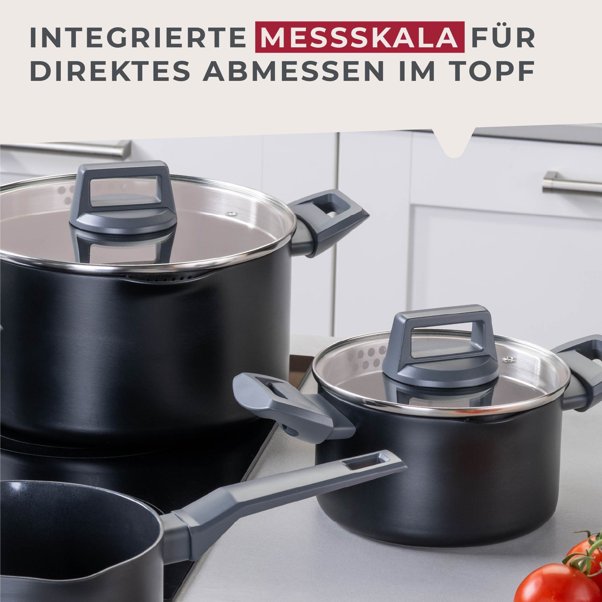 FACKELMANN Topf-Set Statement, Aluminium (Set, 7-tlg), Deckel mit Abgießfunktion