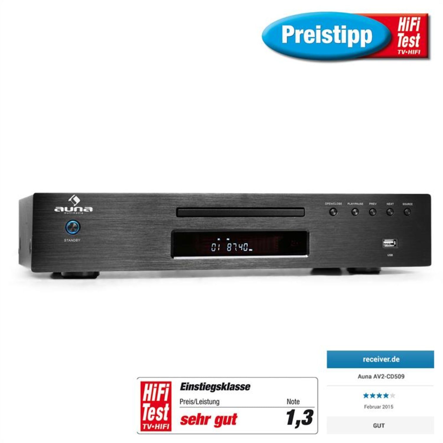 Musik MP3 AV2-CD509 Schwarz Stereoanlage Auna CD Player (HiFi USB)