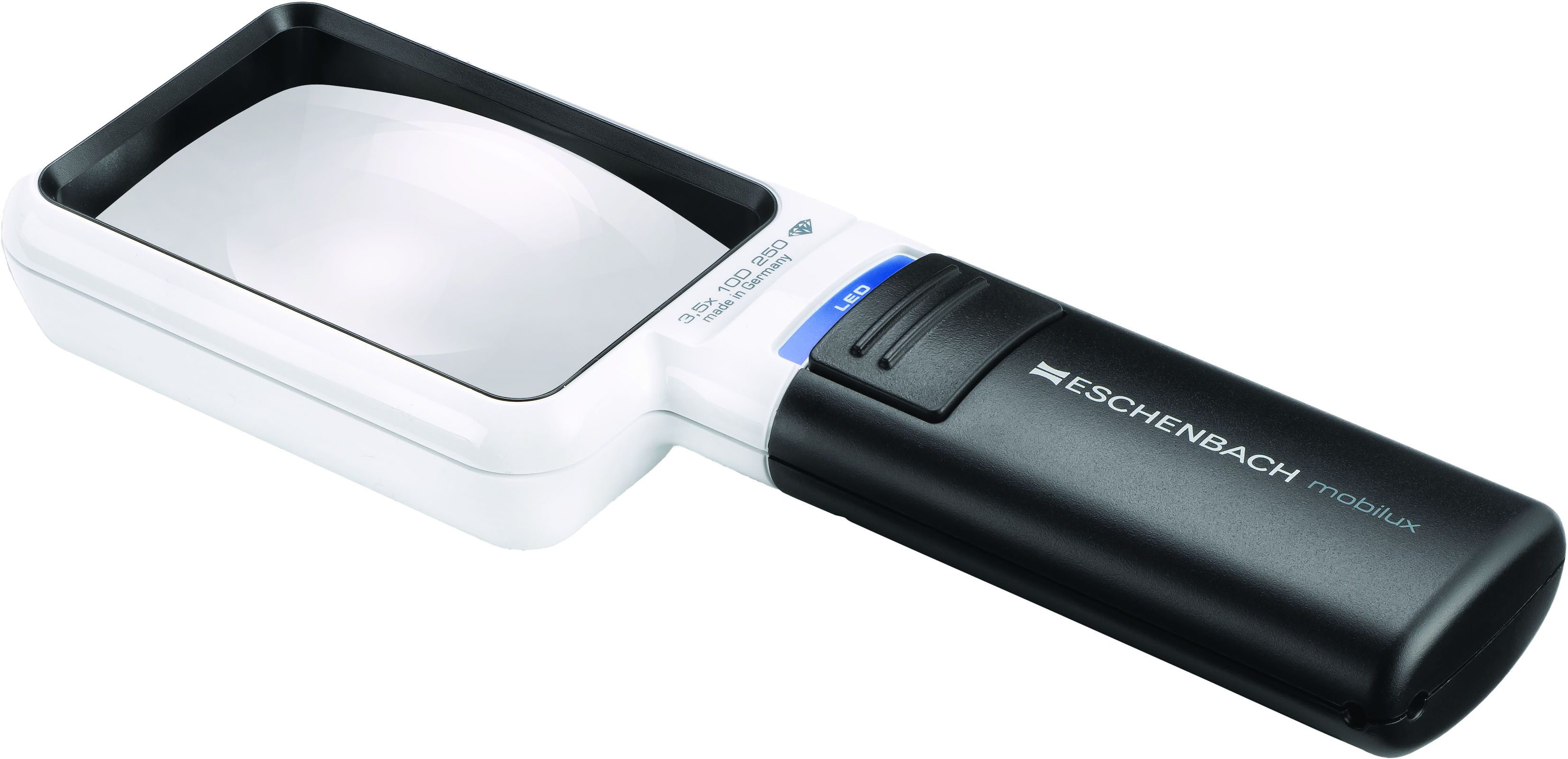 Eschenbach Optik Leuchtlupe mobilux LED, ideal für Senioren, 3-tlg., Handlupe mit echter 3,5x-Vergrößerung und drei Farbfiltern