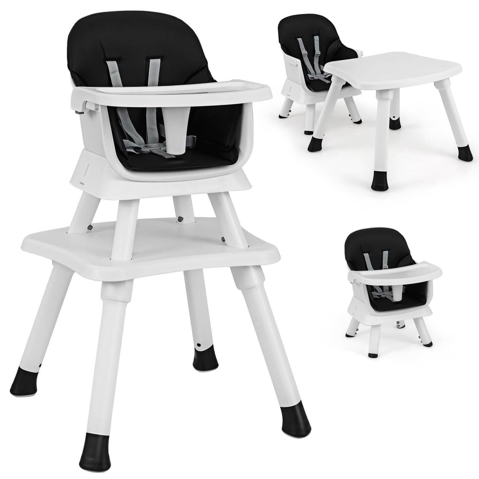 COSTWAY Hochstuhl, 6in1 Kombihochstuhl, Babystuhl, mit Sicherheitsgurt