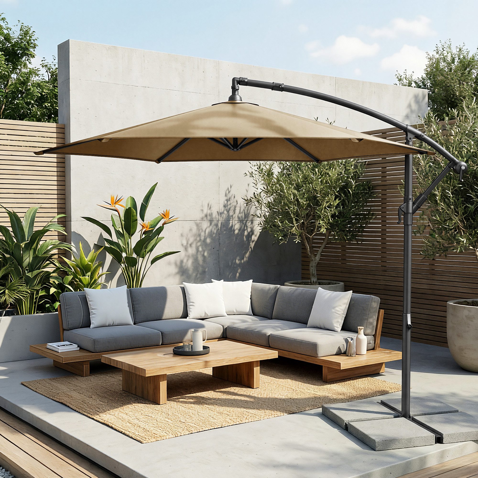 SONGMICS Sonnenschirm, Ø 300 cm,UV-Schutz UPF 50+,mit Kurbel,mit Ständer