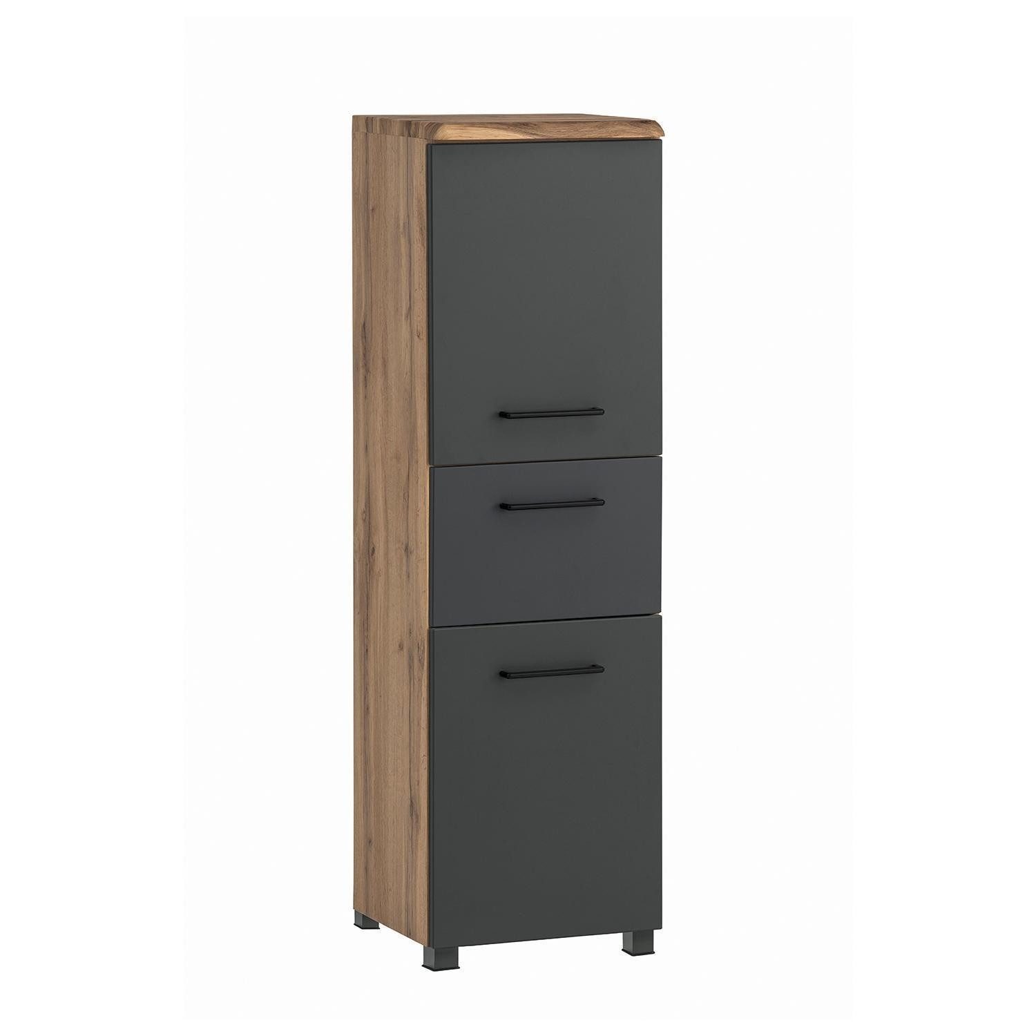 Vito Midischrank KEYTO, 2 Türen, 1 Schublade, Wotan Eiche Dekor, Schwarz matt, B 40 x H 130 x T 35 cm
