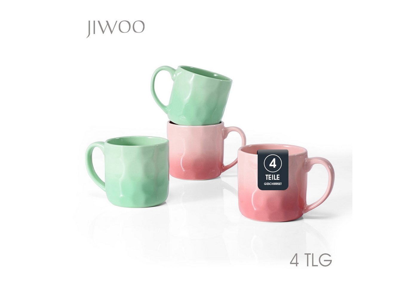 JIWOO Tasse 4er 320ml, Kaffeebecher Skandinavische Geschirr set Becher Teebecher, 4-tlg., Keramik, Keramiktassen Handgefertigt Kafeeservice Mikrowellen spülmaschinenfest