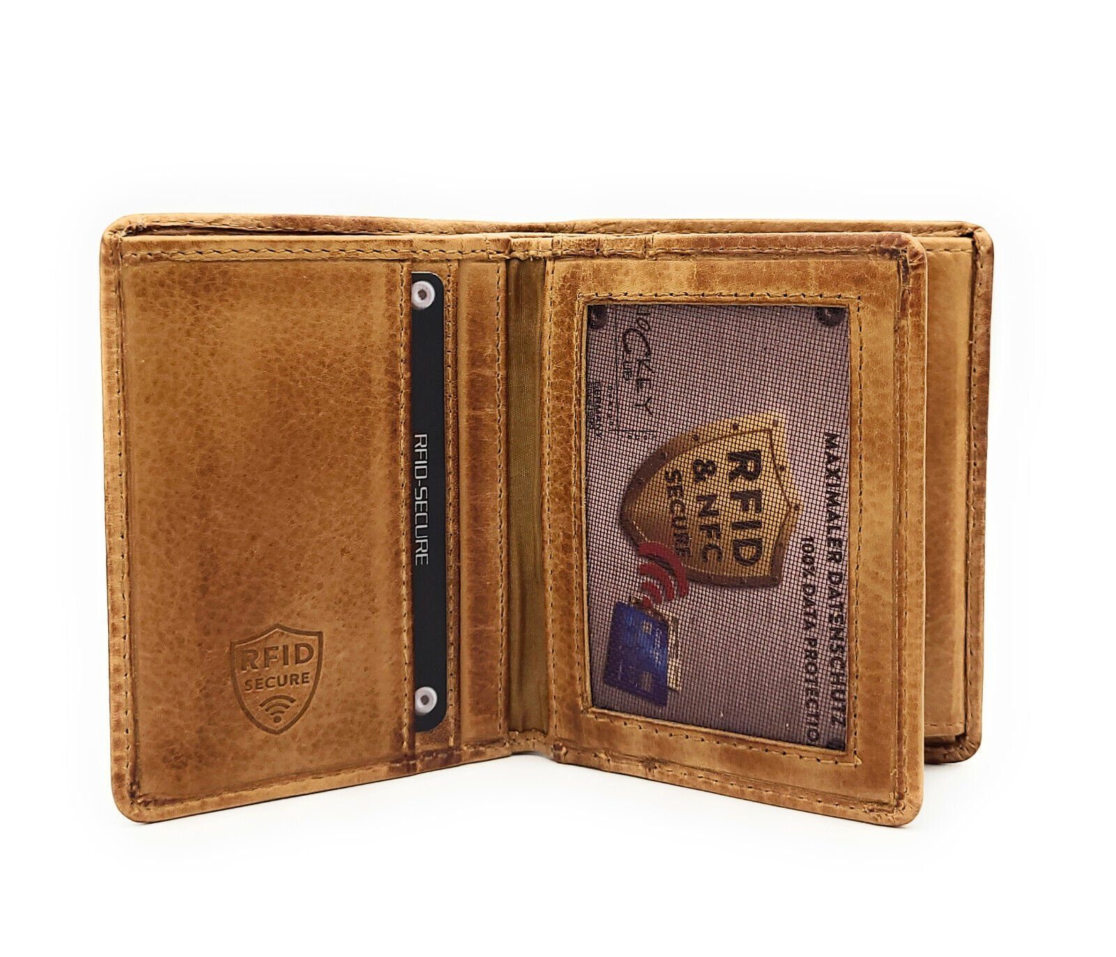 CLUB Rindleder gewachstes echt vintage Schutz mit braun, Mini Portemonnaie RFID Geldbörse Leder JOCKEY