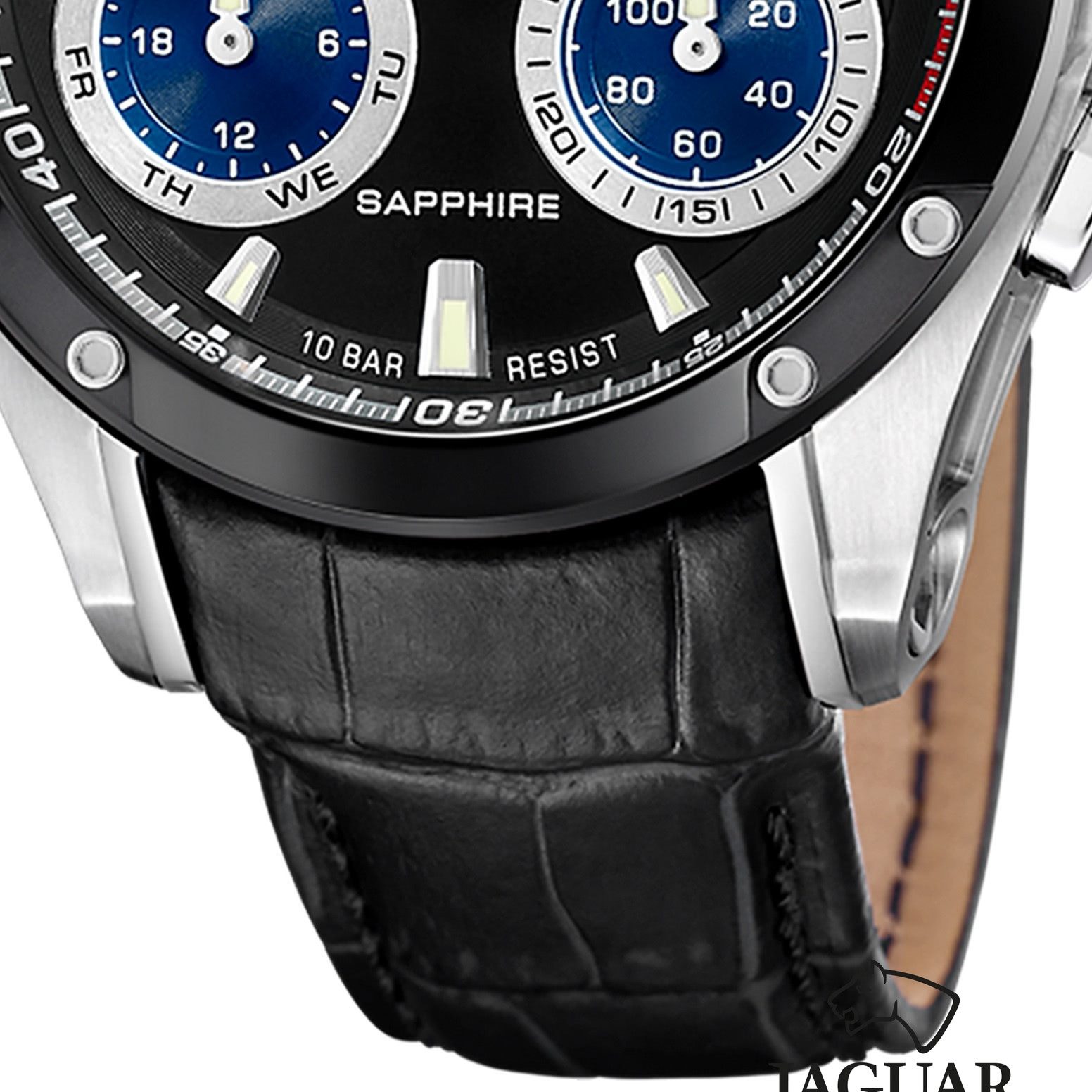 JAGUAR Multifunktionsuhr Jaguar Herrenuhr Leder schwarz Jaguar, (Multifunktionsuhr), Herren Armbanduhr rund, Lederarmband schwarz