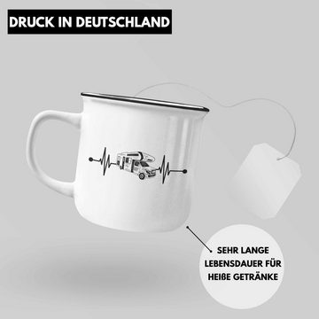 Trendation Thermotasse Trendation - Herzschlag Wohnwagen Wohnmobil Emaille Tasse Geschenk Camper Wohnmobilfahrer Geschenkidee Lustig