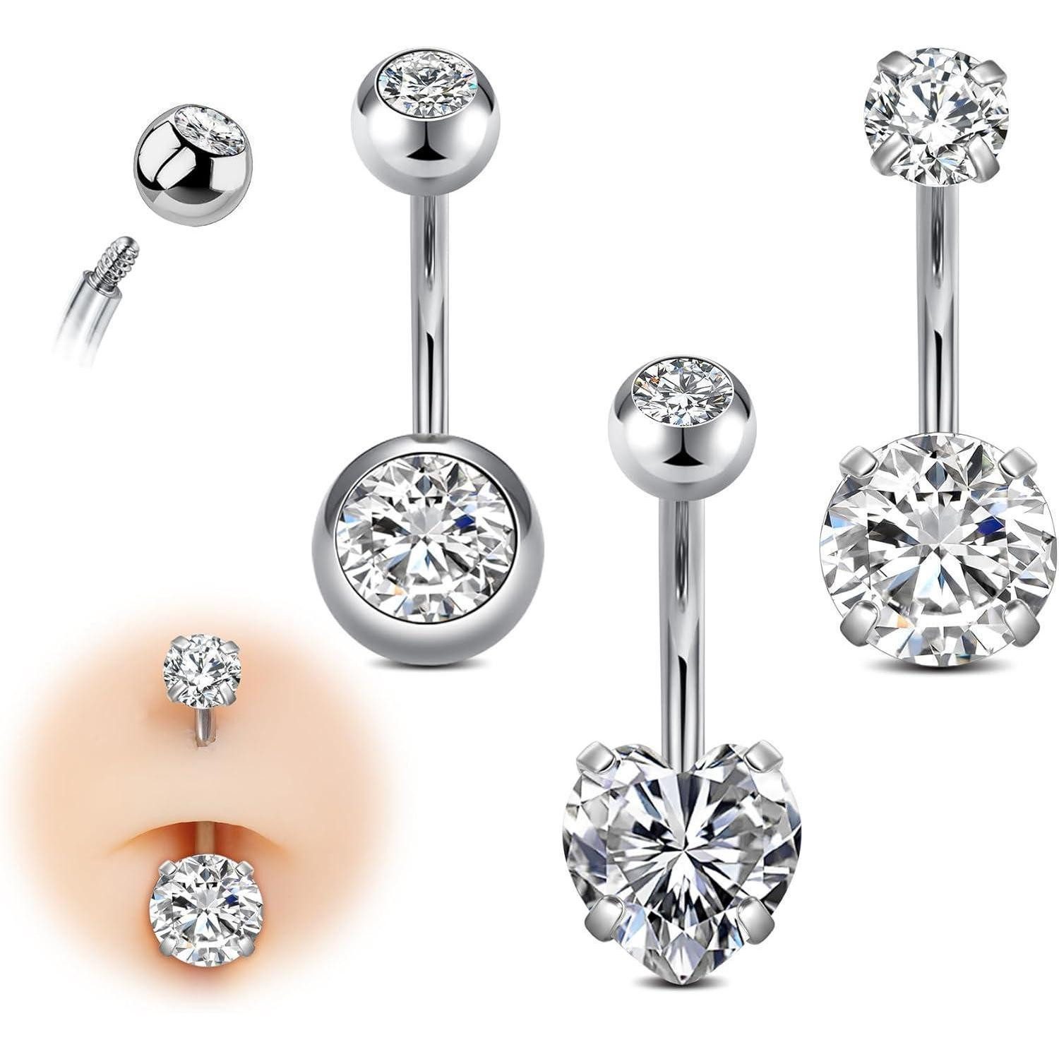 AVYRING Bauchnabelpiercing Bauchnabelpiercings 14G 10mm Chirurgenstahl Silber Gold Rund Herz CZ
