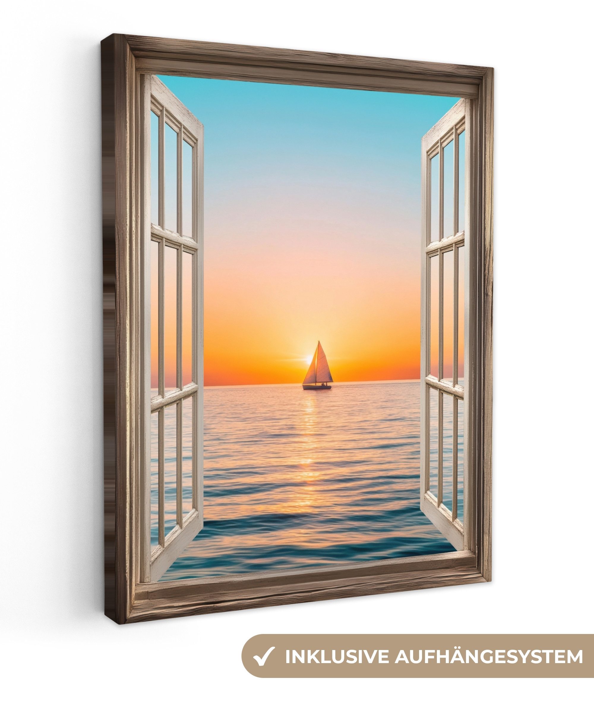 OneMillionCanvasses® Leinwandbild Transparenter Blick - Meer - Boot - Sonnenuntergang, Fotodruck (1 St), Leinwand Bilder für Wohnzimmer Schlafzimmer 30x40 cm