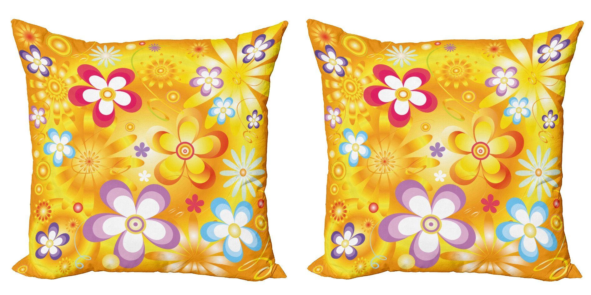 Kissenbezüge Modern Accent Doppelseitiger Digitaldruck, Abakuhaus (2 Stück), Blumen Vibrierende Gänseblümchen Fröhlich