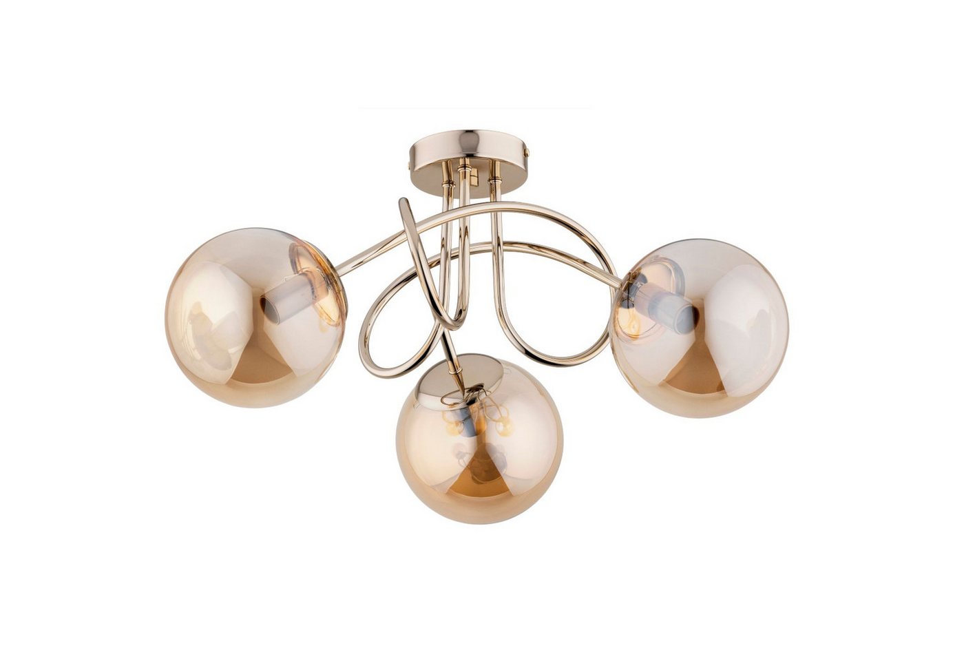 Licht-Erlebnisse Deckenleuchte BRIONI, ohne Leuchtmittel, 3-flammig Rauchglas Metall B: 50 cm in Gold E14 Kugel Schirm Retro