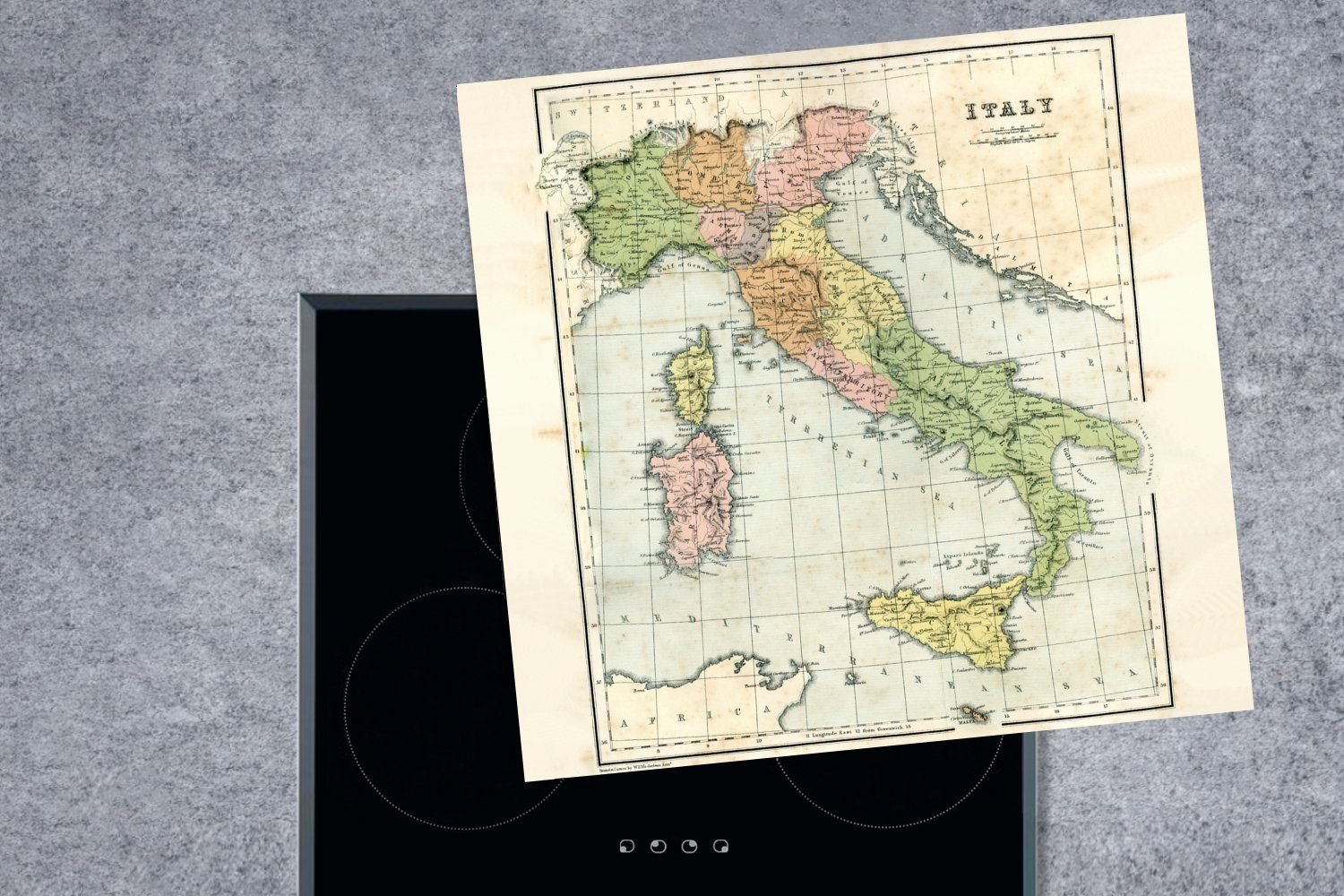 Ceranfeldabdeckung, cm, Italien, für 78x78 MuchoWow (1 Herdblende-/Abdeckplatte von Vinyl, Vintage-Karte Arbeitsplatte tlg), küche