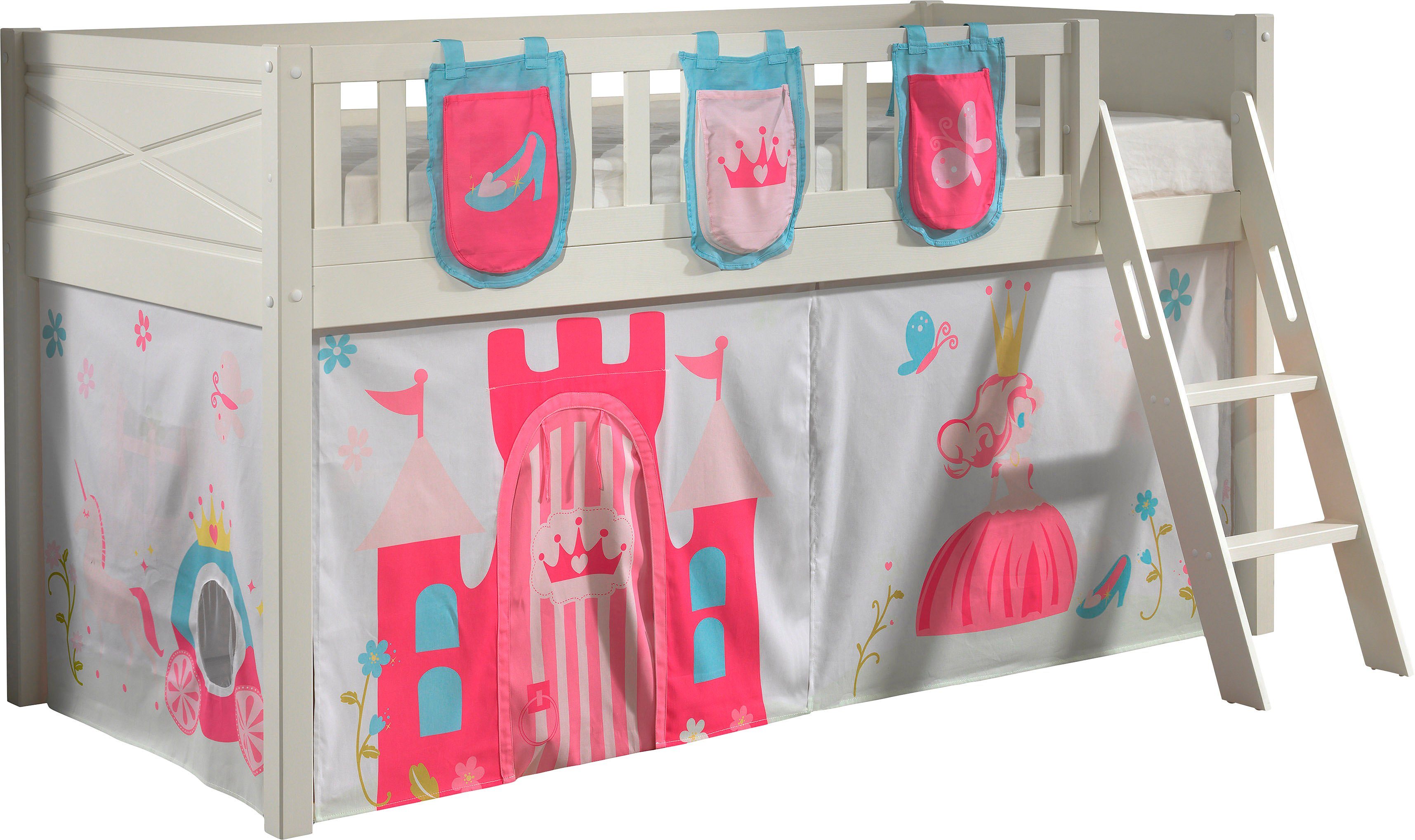 Vipack Hochbett Scott (Made in Europe) mit schräger Leiter, LF 90x200 cm, Vorhang, Tasche, 4 Designs