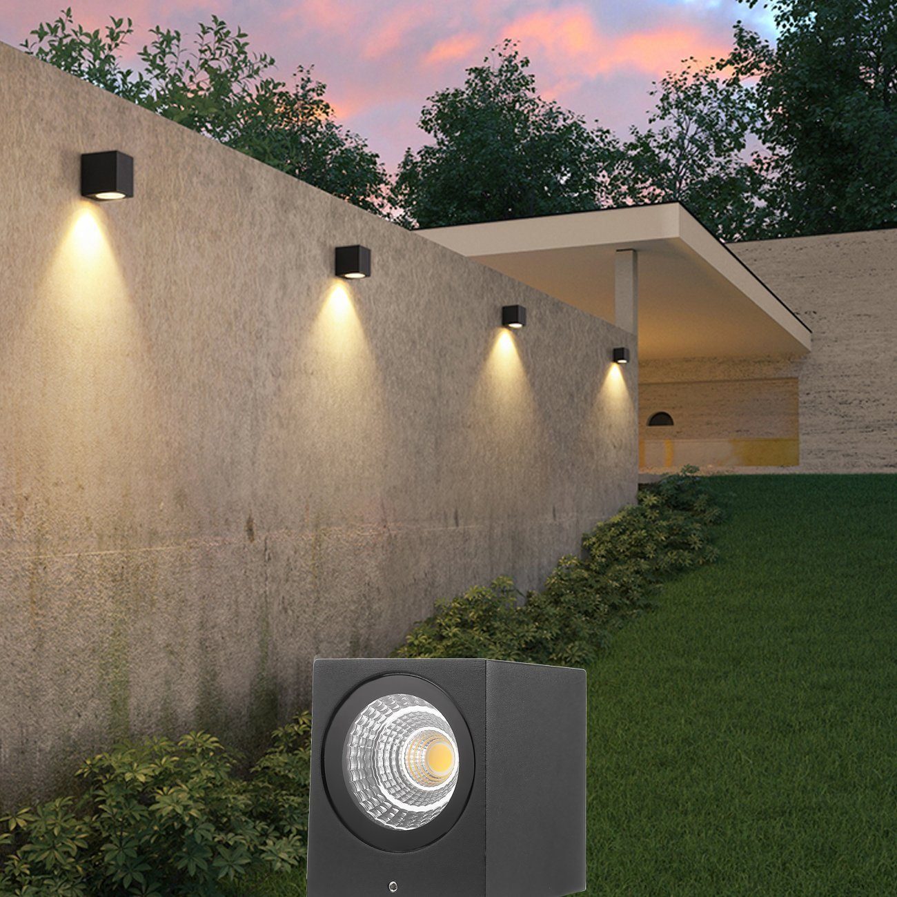 LETGOSPT Außen-Wandleuchte LED Wandbeleuchtung Down 2x Wandlampe Up Downlight GU10, Warmweiß, 3W mit IP65 GU10 Abstrahlwinkel, aussen, Einstellbar Platz Außenlampe