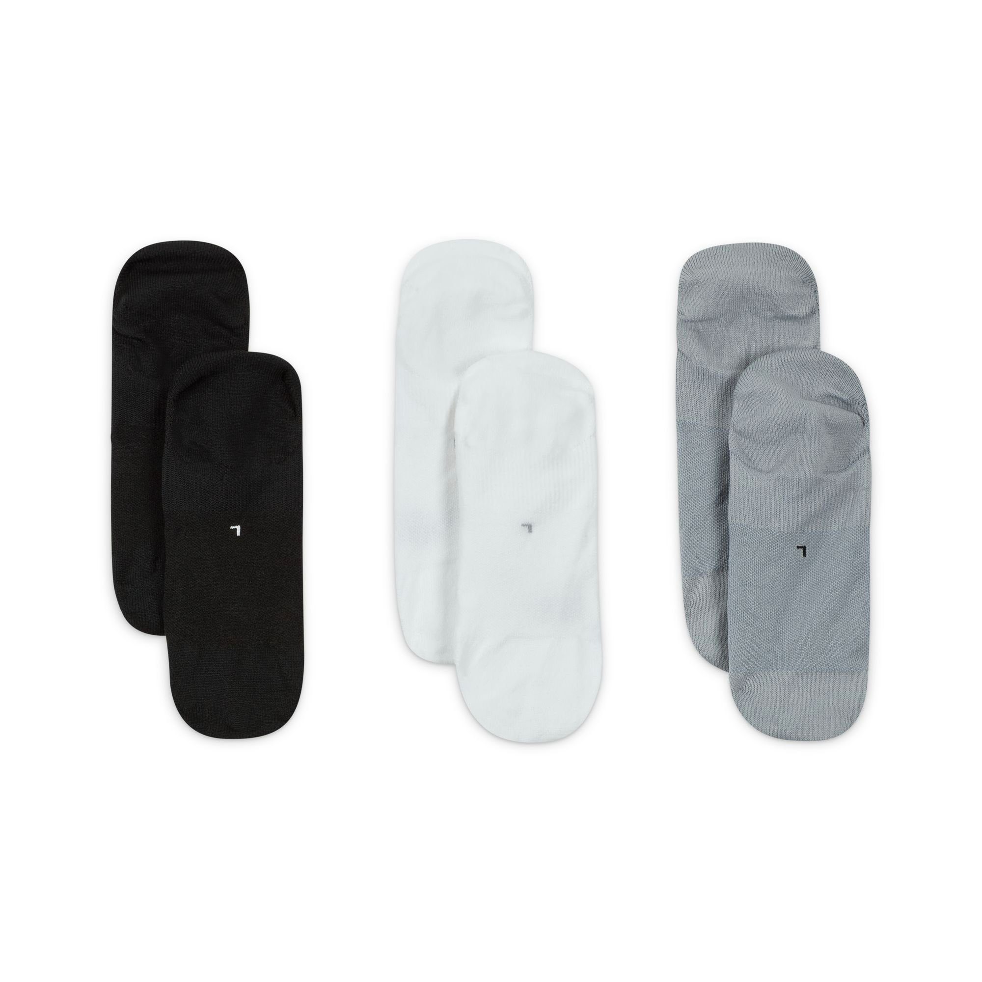 Füßlinge 1x 1x Nike (3-Paar) weiß schwarz, 1x grau, Mesh mit atmungsaktivem