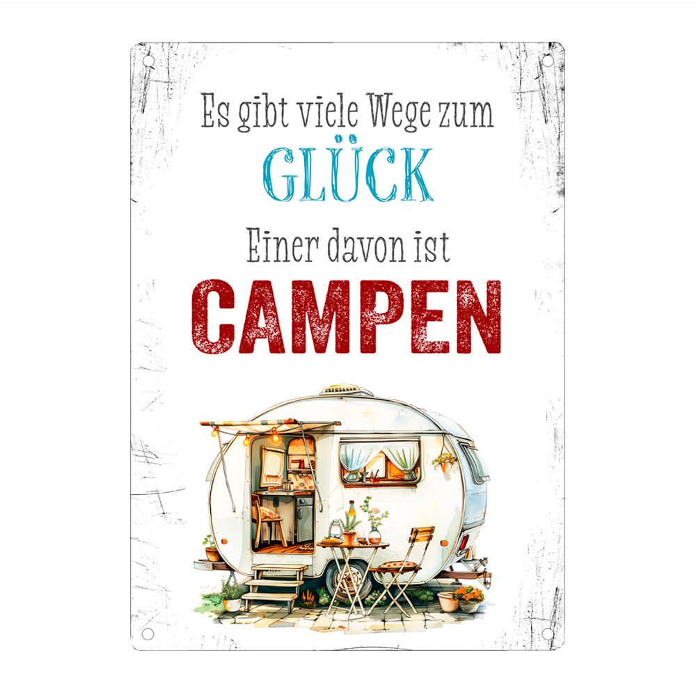 Metallschild WEGE ZUM GLÜCK - Camping Dekoschild mit Spruch, Campingzubehör