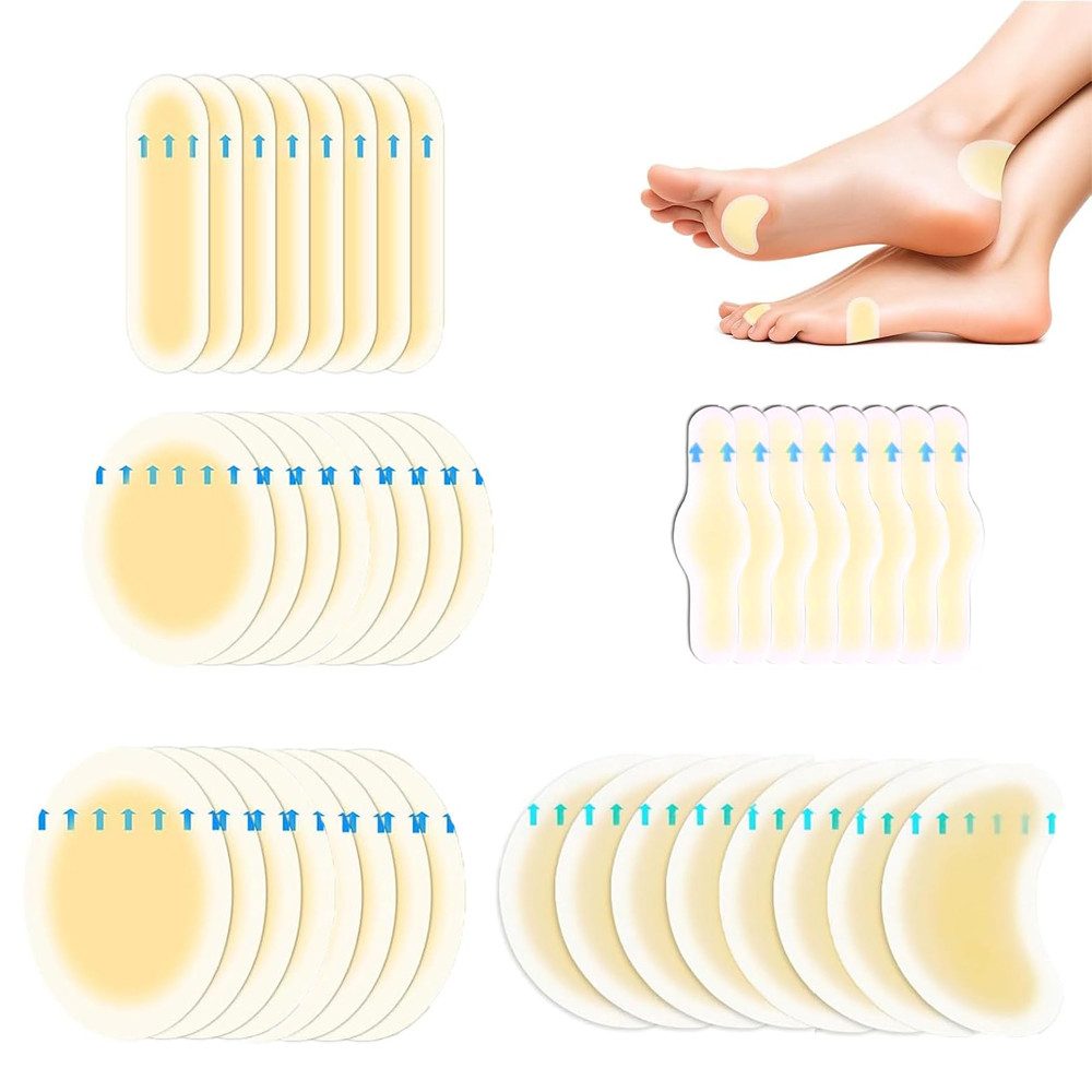 AFKSMILE Blasenpflaster Blasenpflaster Mixpack 40 Stück, Hydrokolloid Pflaster Gegen Reibung (40 St), Wasserdichte Gel-Pads für Ferse,Zehen & Fuß,für den täglichen Gebrauch