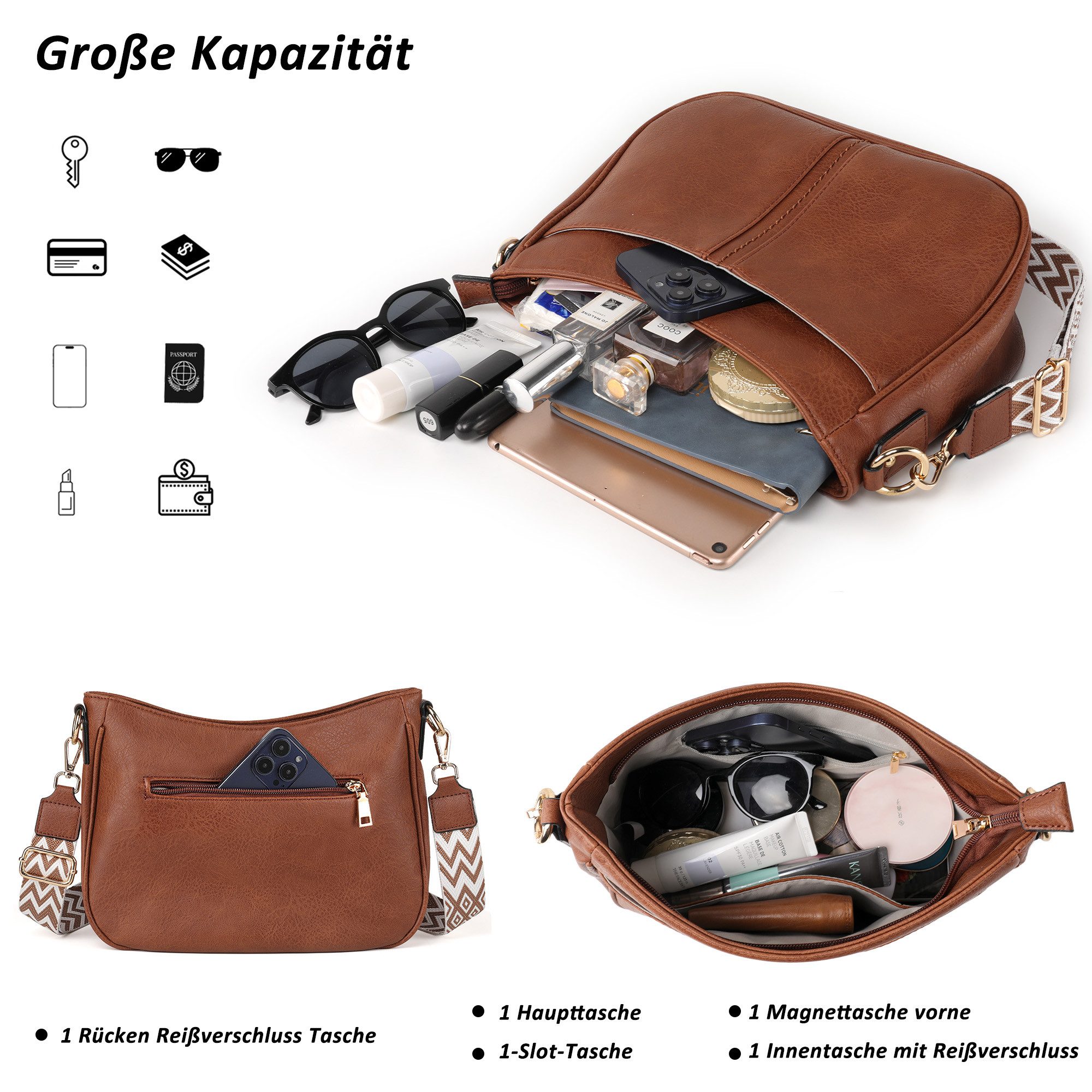 TAN.TOMI Umhängetasche Handtasche Damen mittelgroß Schultertasche Crossbody Bag, Damenhandtasche Mehrere Fächertaschen