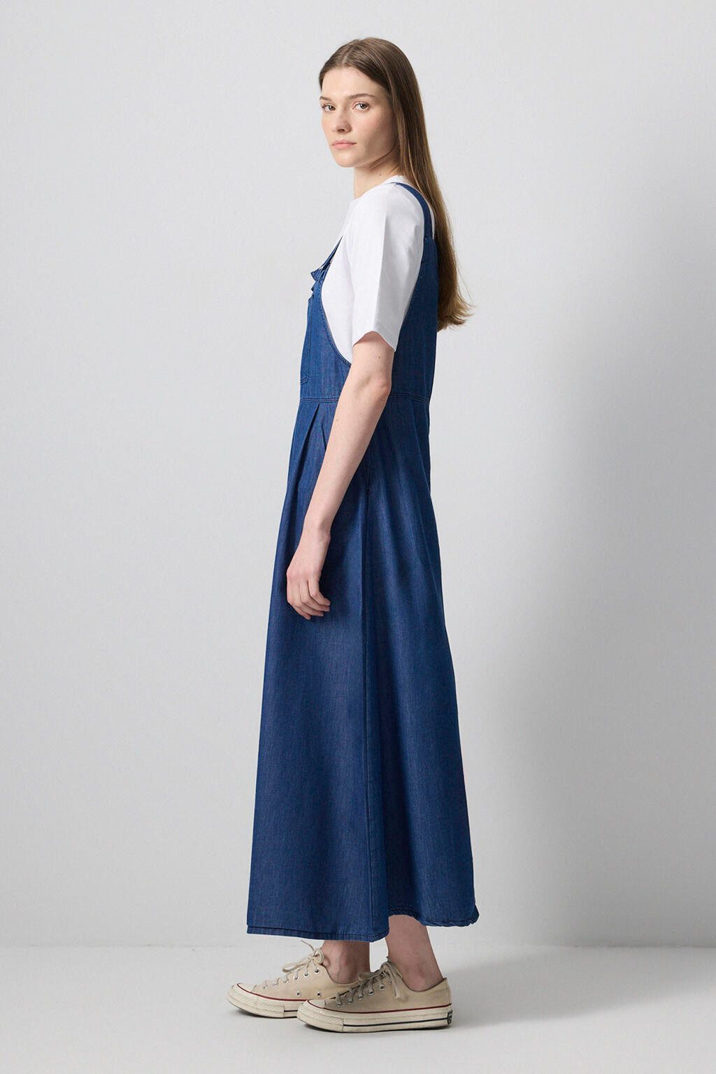 touche prive Maxikleid Plisseekleid mit Denim-Effekt