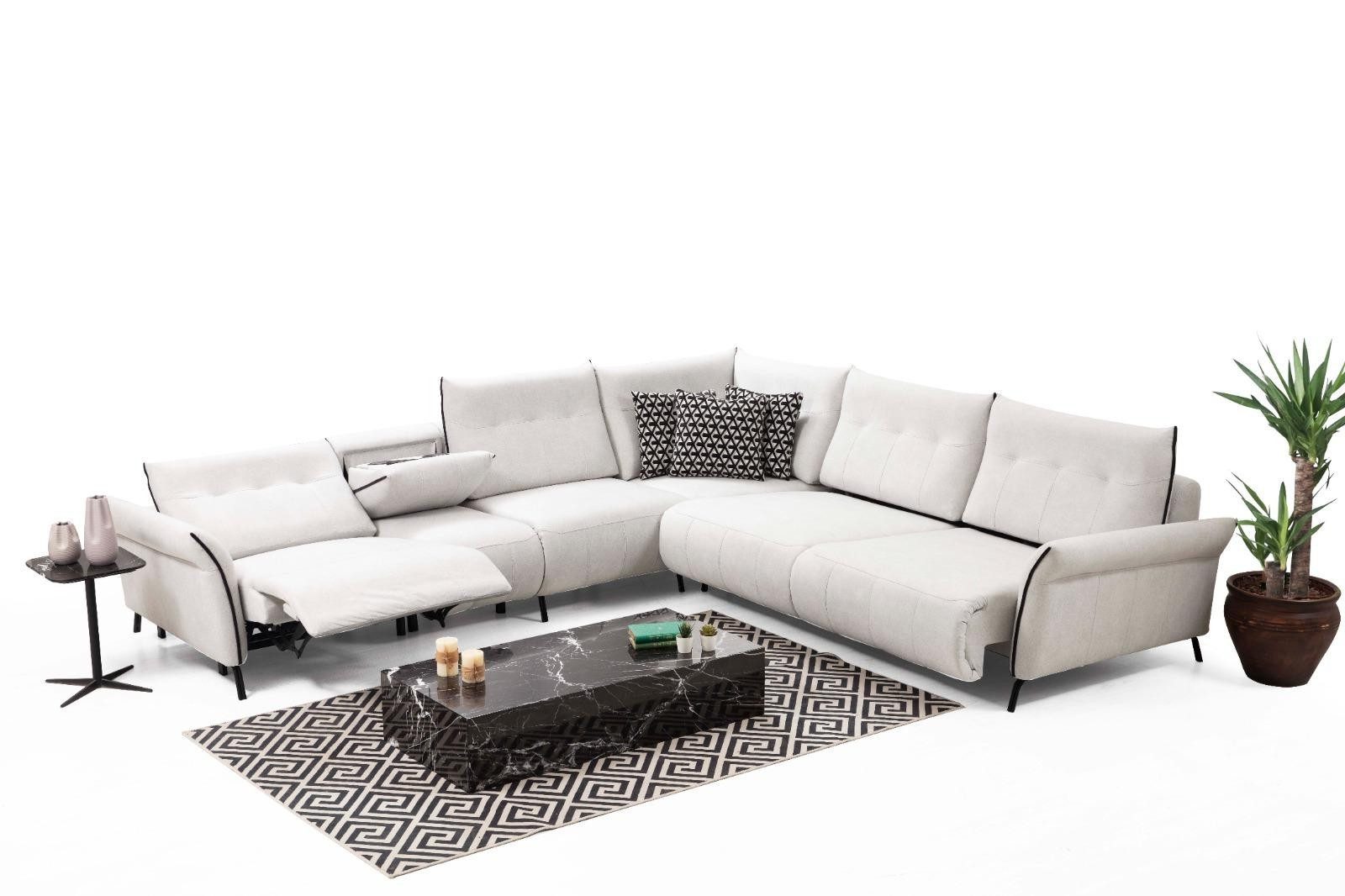 JVmoebel Ecksofa Modernes L-förmiges Ecksofa in Weiß mit Bluetooth-Soundsystem, 3 Teile, Made in Europa