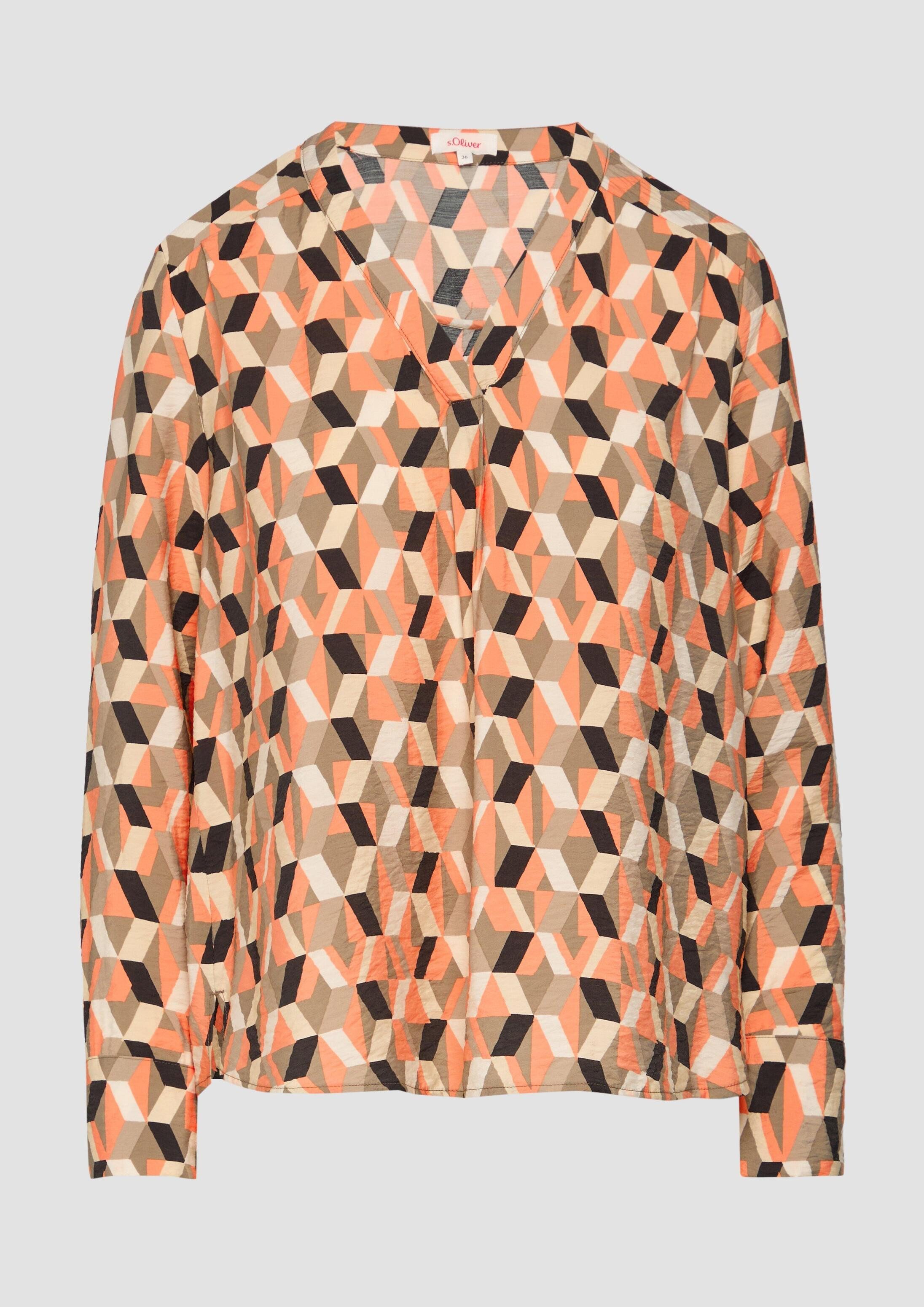 s.Oliver Langarmbluse Bluse Strukturierte Bluse mit V-Ausschnitt