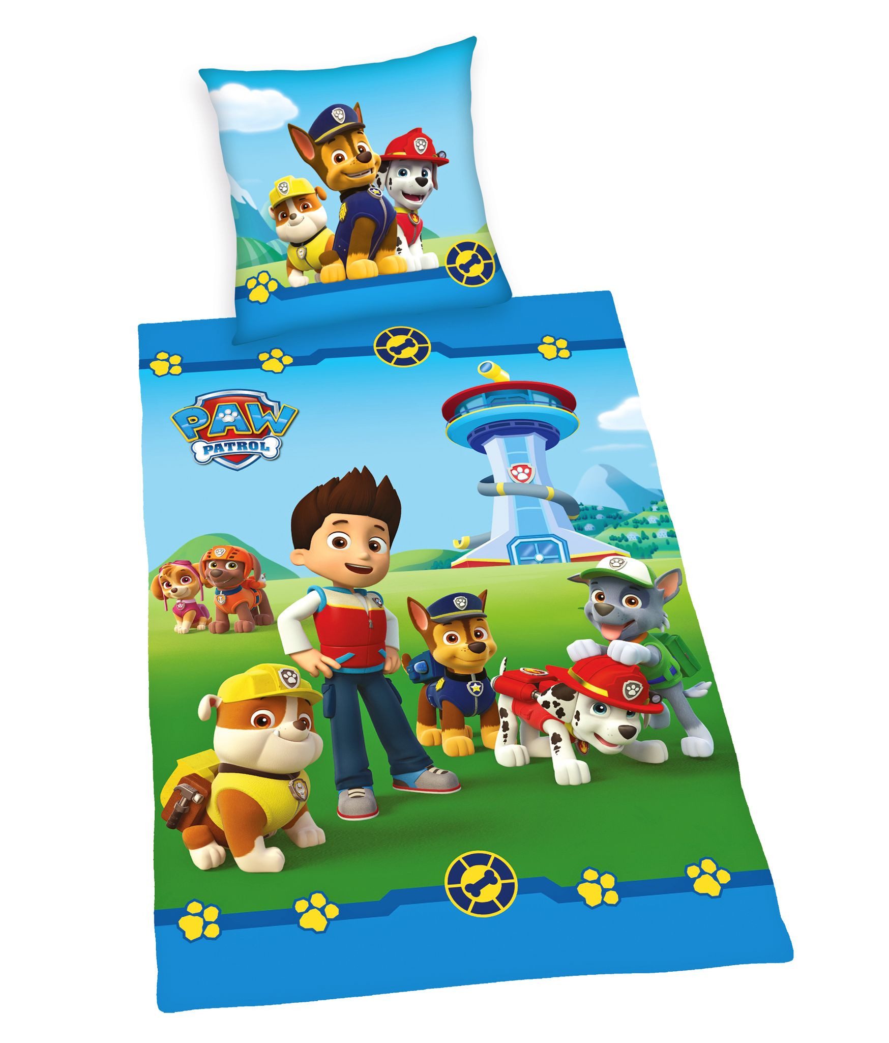 Herding Kinderbettwäsche 135x200cm Paw Patrol Hunde Superhelden, Renforcé, 2 teilig, Chase, Marshall, Skye, Rubble, Zuma und Everest, mit Reißverschluss