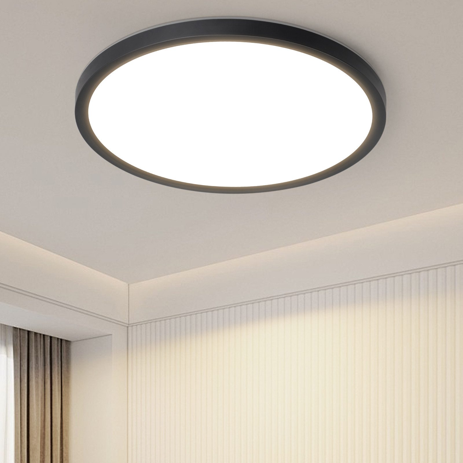 ZMH LED Deckenleuchte Wohnzimmer Ø22//30CM Modern Schwarz//Weiß Rund Deckenlampe Flur, Augenschutz, Einfache Installtion, LED fest integriert, Warmweiß, 18W Schlafzimmerlampe 3000K für Flur