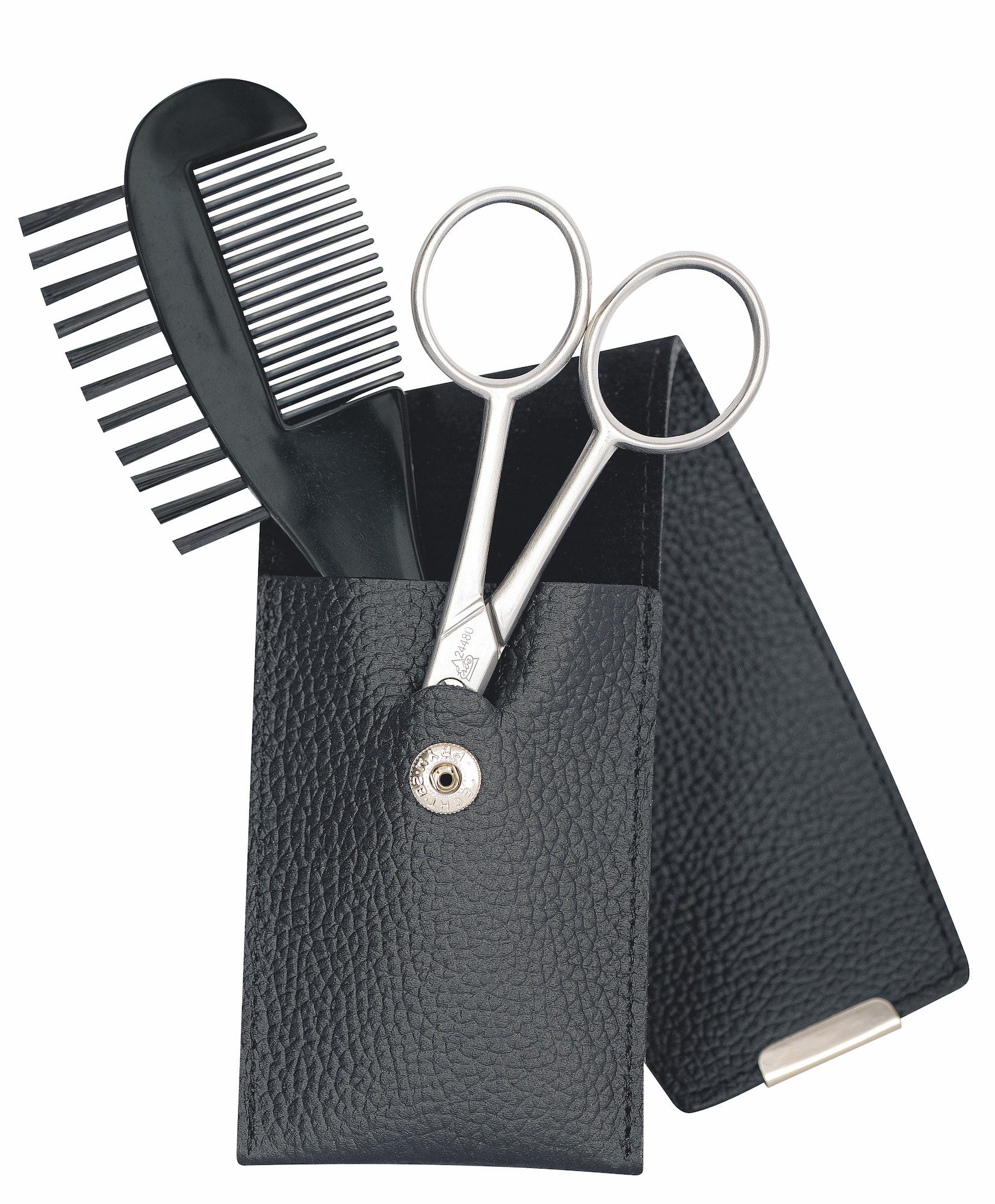 ERBE Уход за бородой-Set BARTPFLEGE ETUI ROSTFREI 2-TLG. LEDER SCHWARZ, 3-tlg., Bartkamm,Bartschere