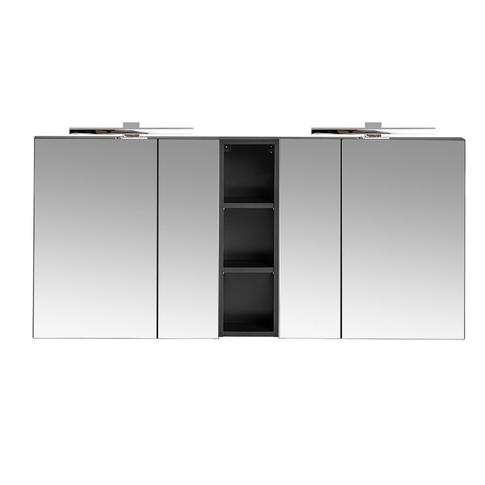 Lomadox Spiegelschrank PUEBLA-56-BLACK 140cm, LED-Beleuchtung, matt schwarz günstig online kaufen