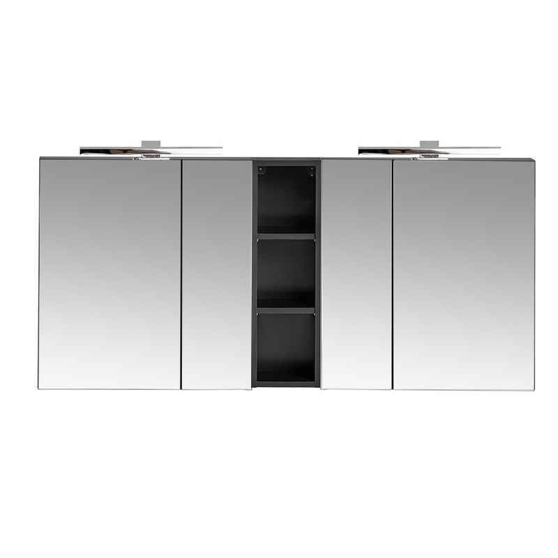 Lomadox Spiegelschrank PUEBLA-56-BLACK 140cm, LED-Beleuchtung, matt schwarz