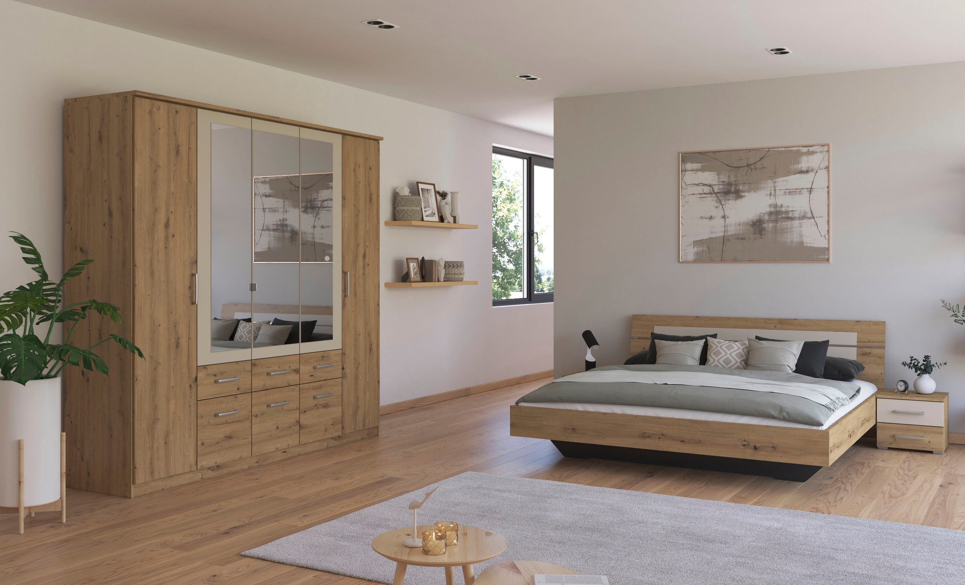 rauch Schlafzimmer-Set Komplettschlafzimmer Schlafzimmer BURANO mit Schrank in 3 Breiten, (Set, 4-tlg), Bett 180x200 cm und 2 Nachttischen MADE IN GERMANY – Bild 2 von 5