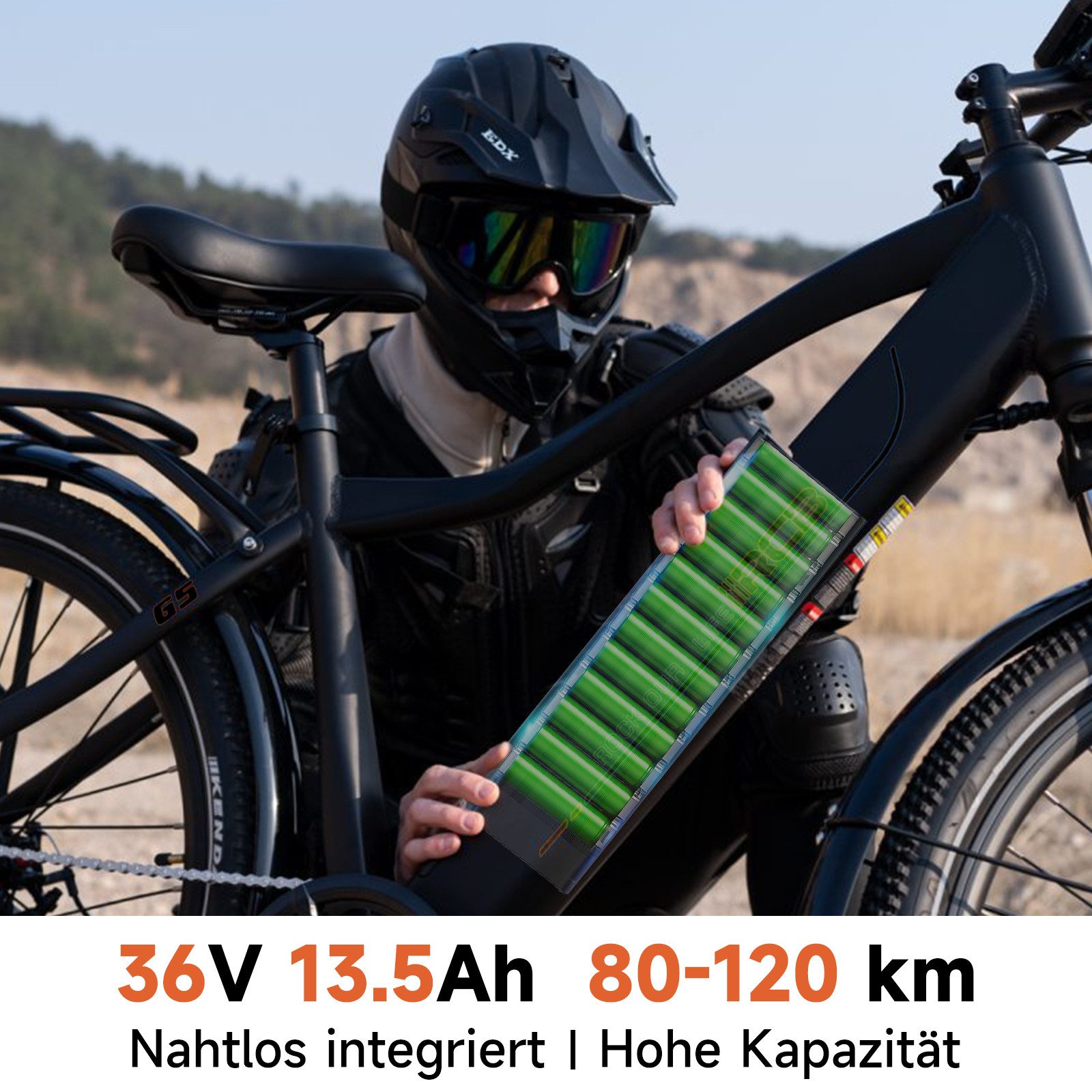 RCB E-Bike Pedelec G5 für Stadt und Gelände,27,5Zoll Herren Elektrofahrrad,13Ah,80-120 km, 7 Gang, Kettenschaltung, Heckmotor, 468 Wh, APP&NFC, ebike Herren, Drehmomentsensor, max. Geschwindigkeit: 25 km/h