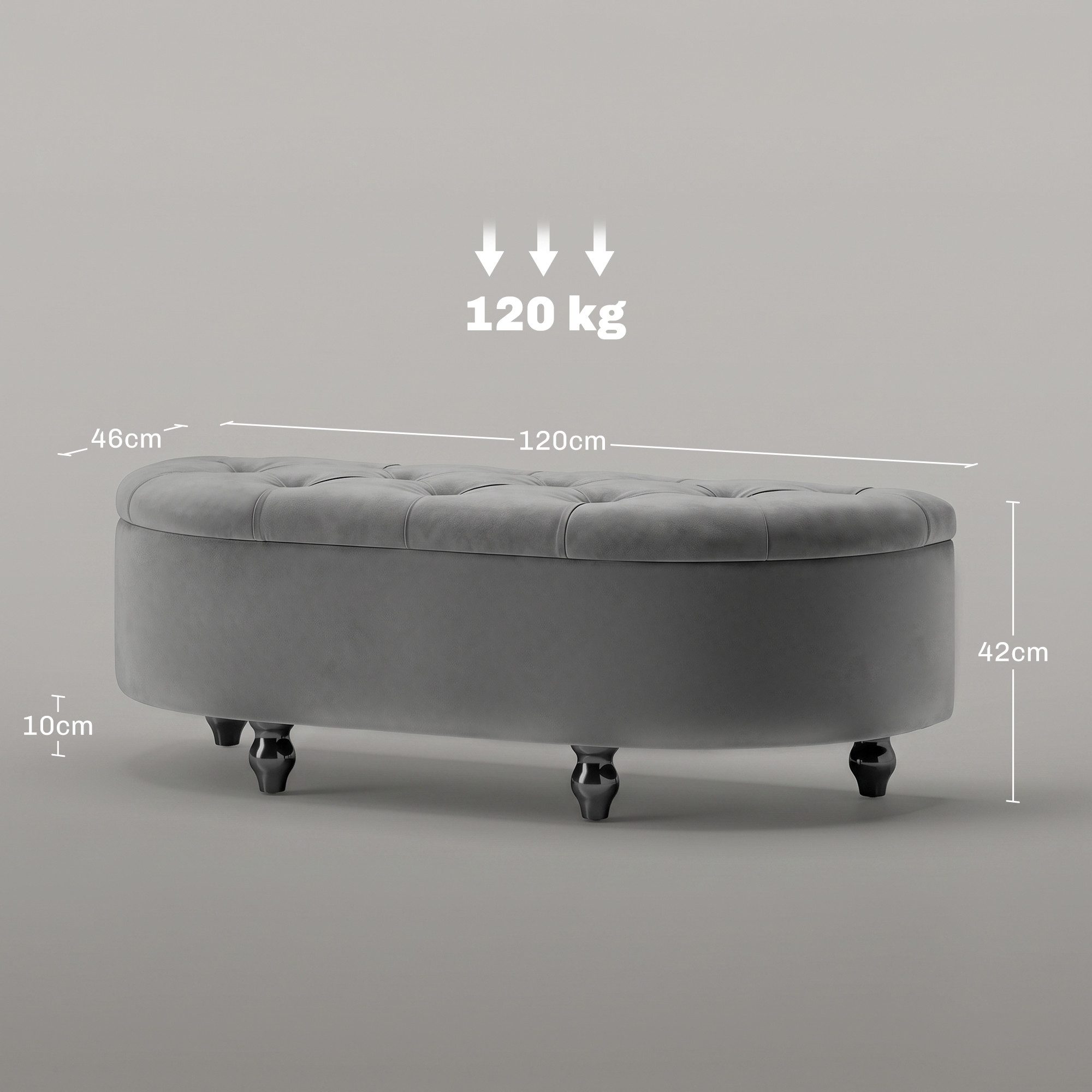 HOMCOM Sitzbank Polsterbank mit Stauraum und Samtoptik, Truhenbank (Bank, 1-St., Hocker), für Wohnzimmer, Dunkelgrau