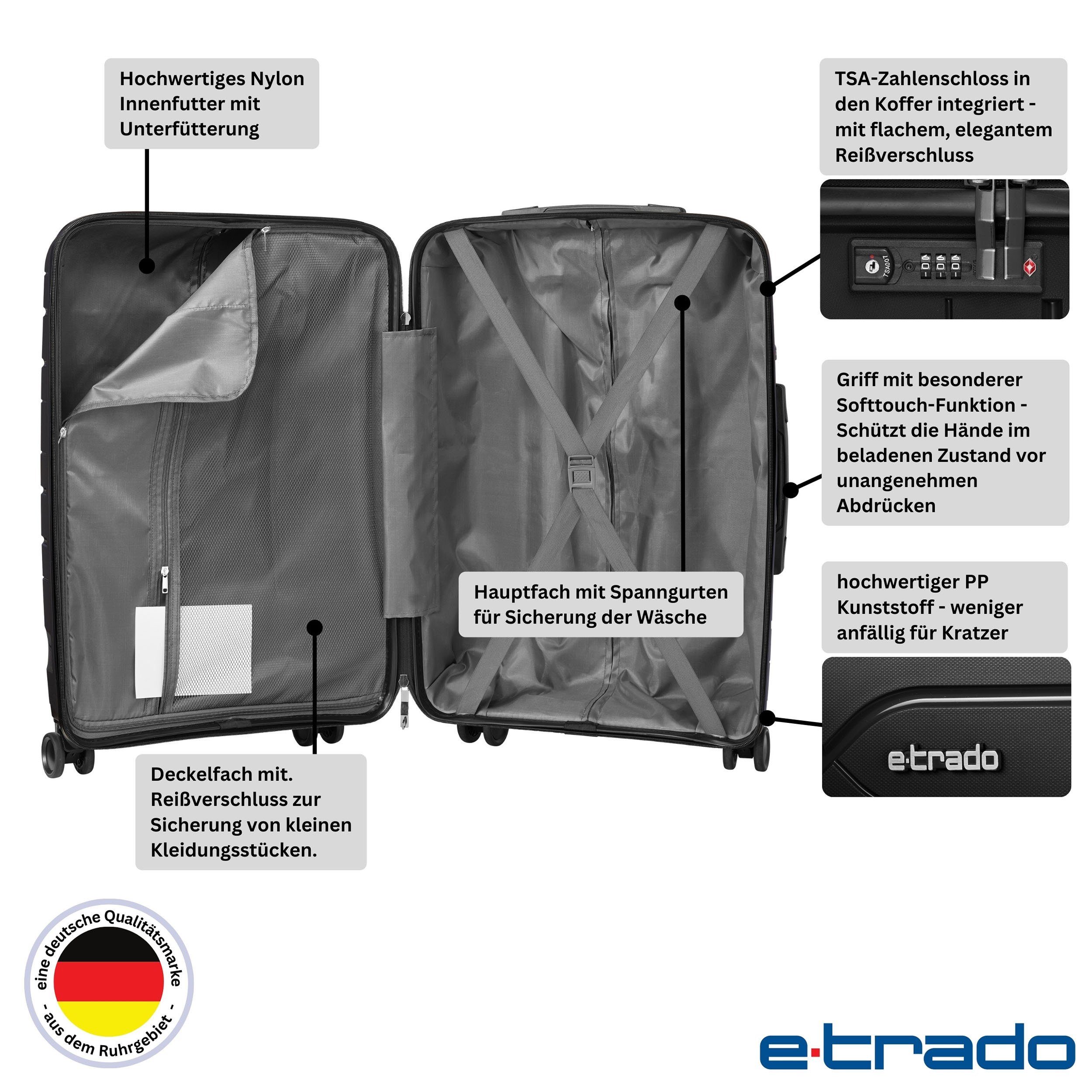 Rollen, Rollen tlg Kofferset e-Trado Schwarz PP aus Reisekoffer 4 4 Kofferset mit 3
