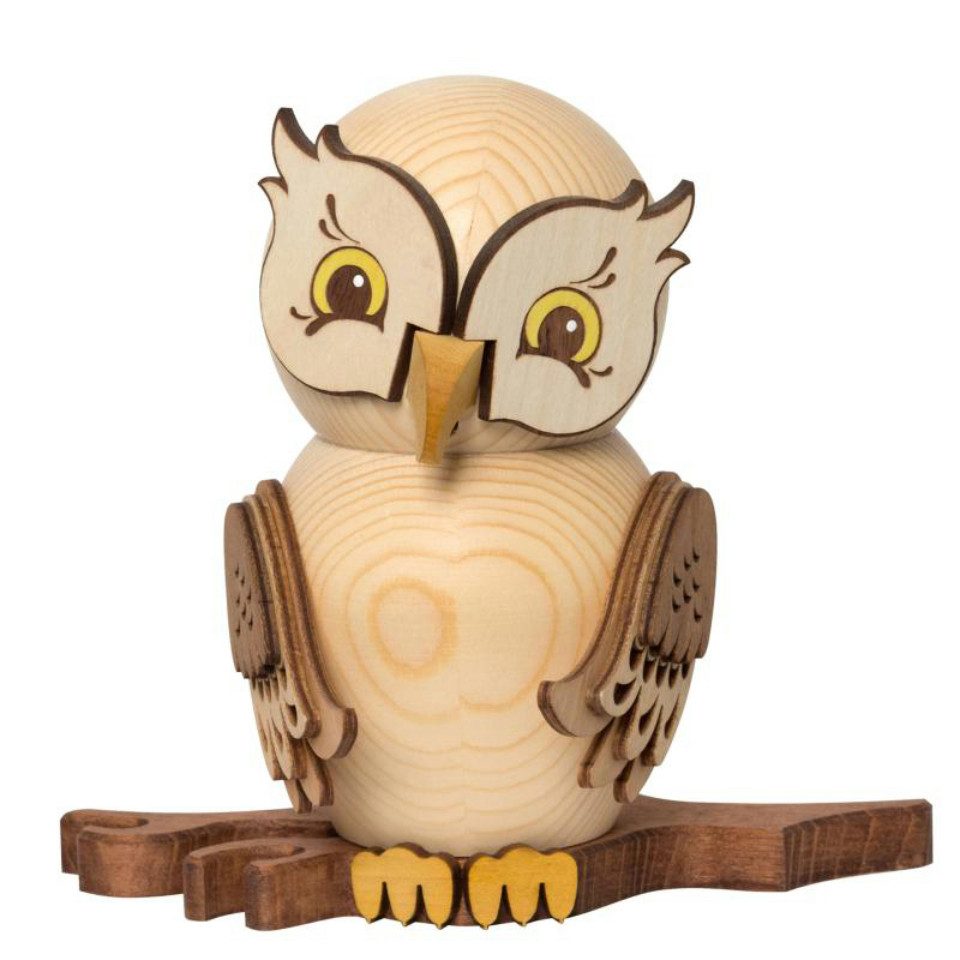 Kuhnert Räuchermännchen Kuhnert Räucherfigur Eule natur, (1 St), Handarbeit aus dem Erzgebirge