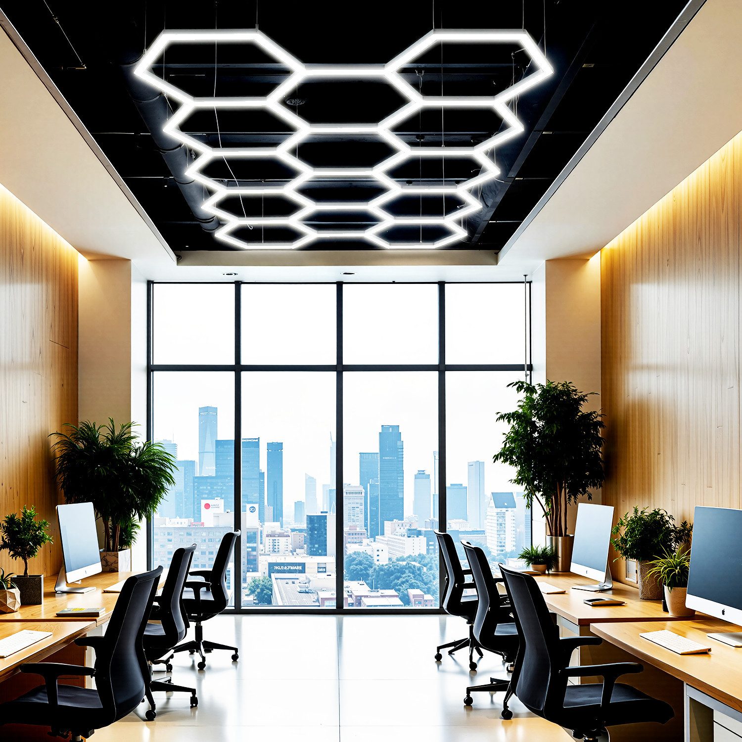 oyajia Deckenleuchten Rahmenlos 14er-Pack Hexagon LED Garagenleuchte, 6500K 534W Wabenlicht, Hexagon LED, LED Garage Light für Garage, Studio, Parkplatz, Auto-Detailing-Shop