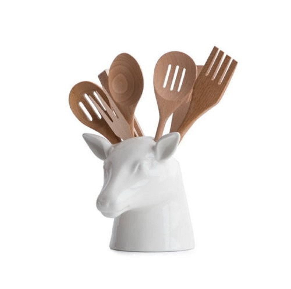 SuckUK Kochbesteckhalter Stag Head Hirschkopf weiß, (Keramik, 1-tlg., ca. 19 x 19,5 x 20 cm), Utensilienhalter Hirsch