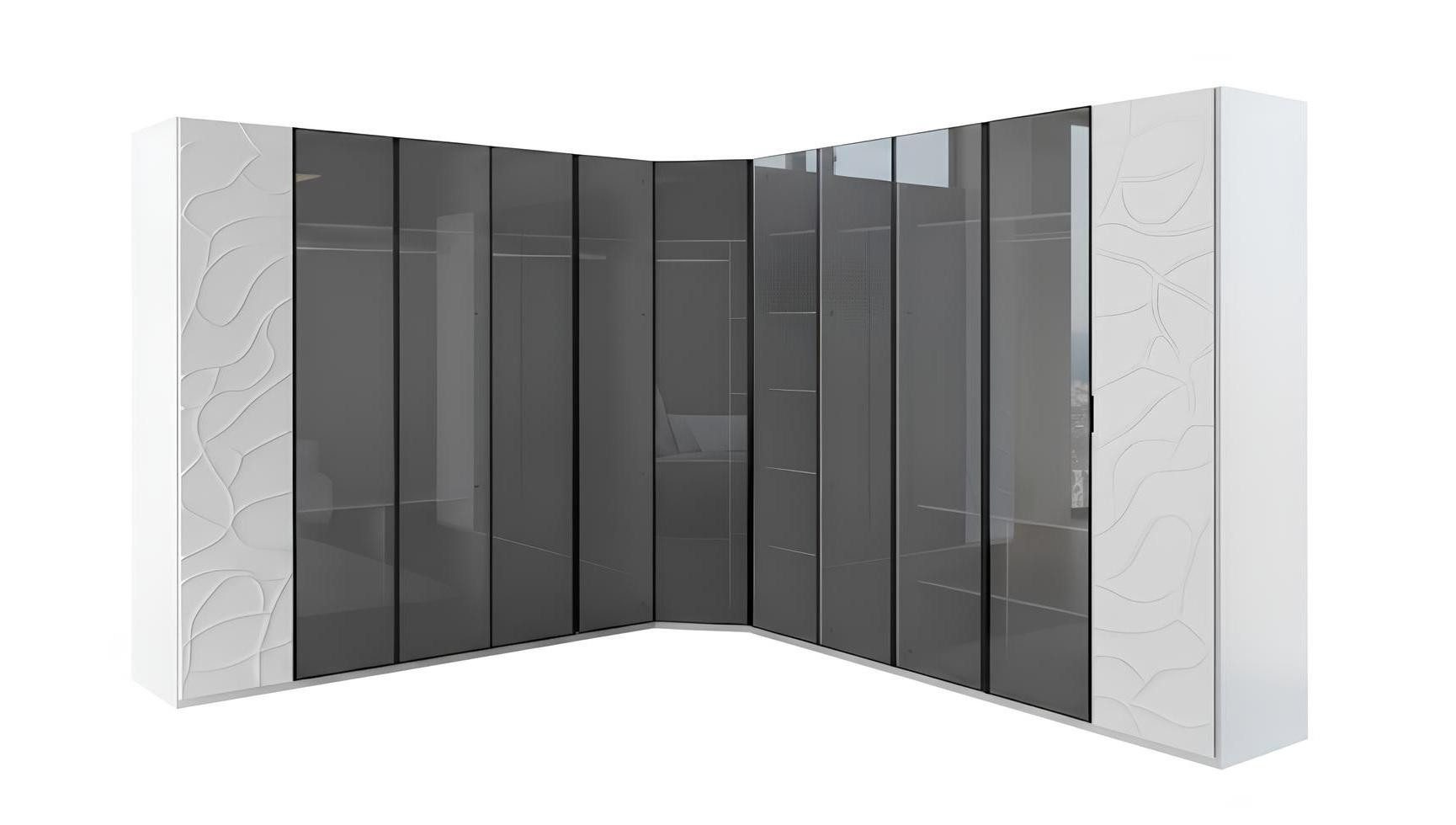 JVmoebel Eckkleiderschrank Eckschrank Weiß Schwarz Moderner Stil Glasfronten Holz-Glastüren Neu (1-St) Made in Europa