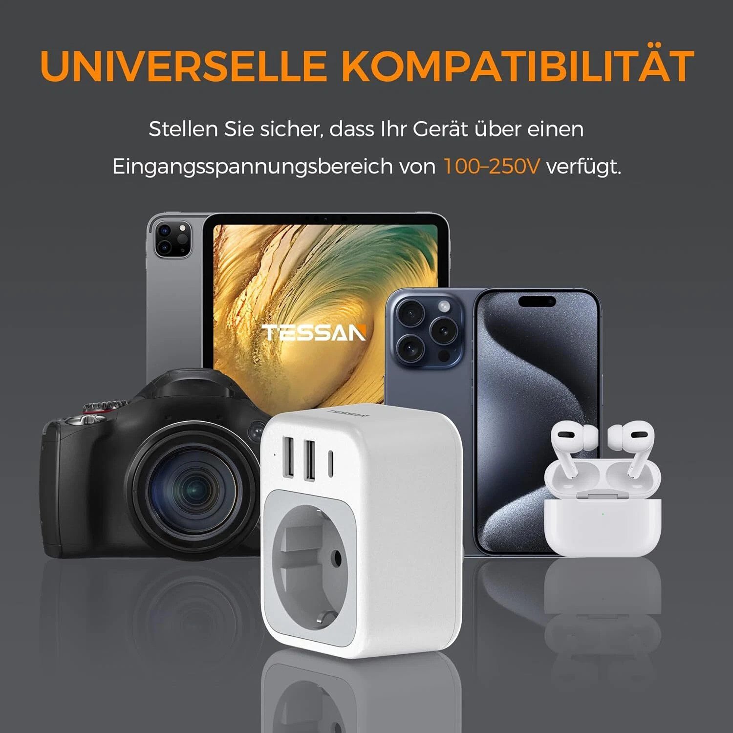 TESSAN Steckdosenleiste Reiseadapter US mit 1 USB C und 2 USB A Reiseadapter