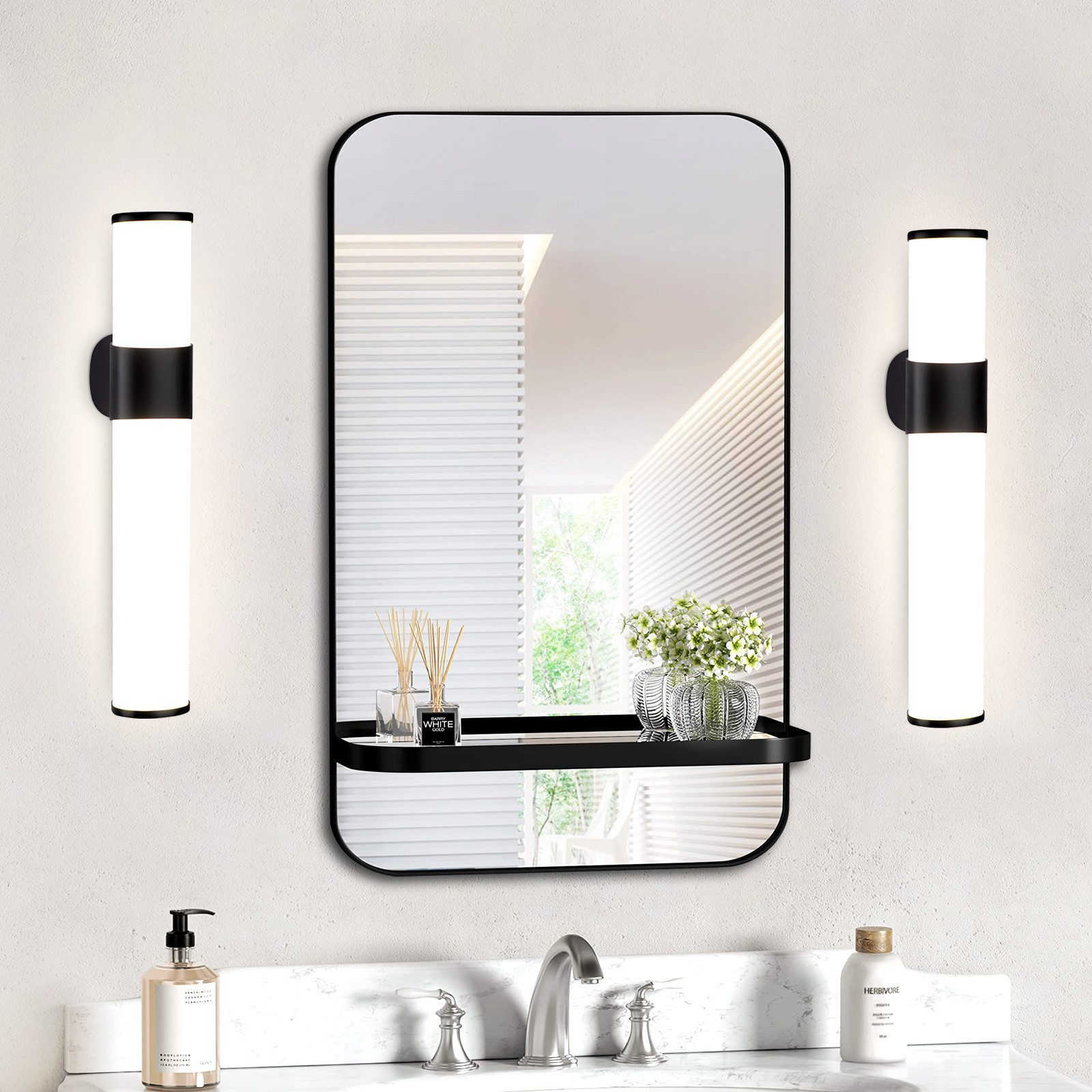 ZMH LED Spiegelleuchte 6W Schwarz/Nickel leuchte Wand 30cm Neutralweiß Flur, LED fest integriert, Wandmontage für Keller