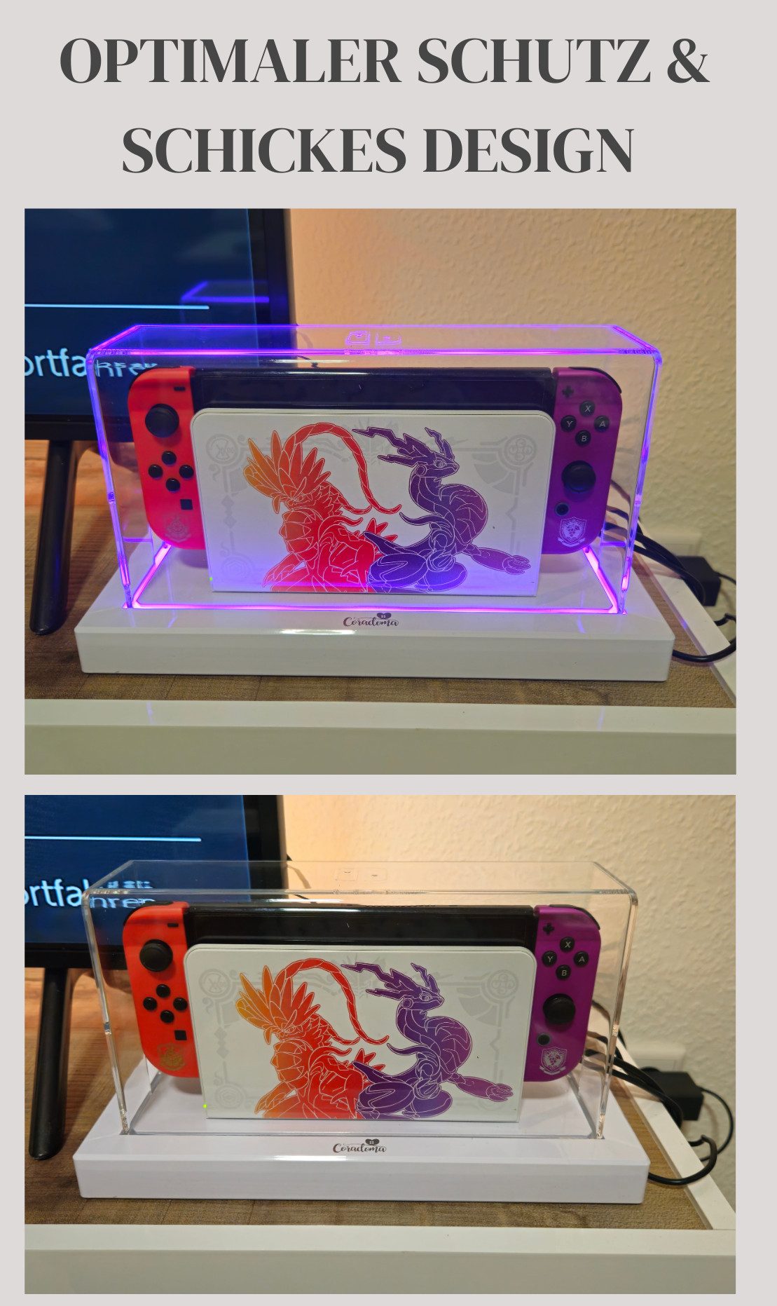 Coradoma Nintendo-Schutzhülle Staubschutzhülle Acryl Case mit LED Beleuchtung inkl. Fernbedienung, kompatibel mit Nintendo Switch und OLED, Transparenter Staubs – Bild 4 von 5