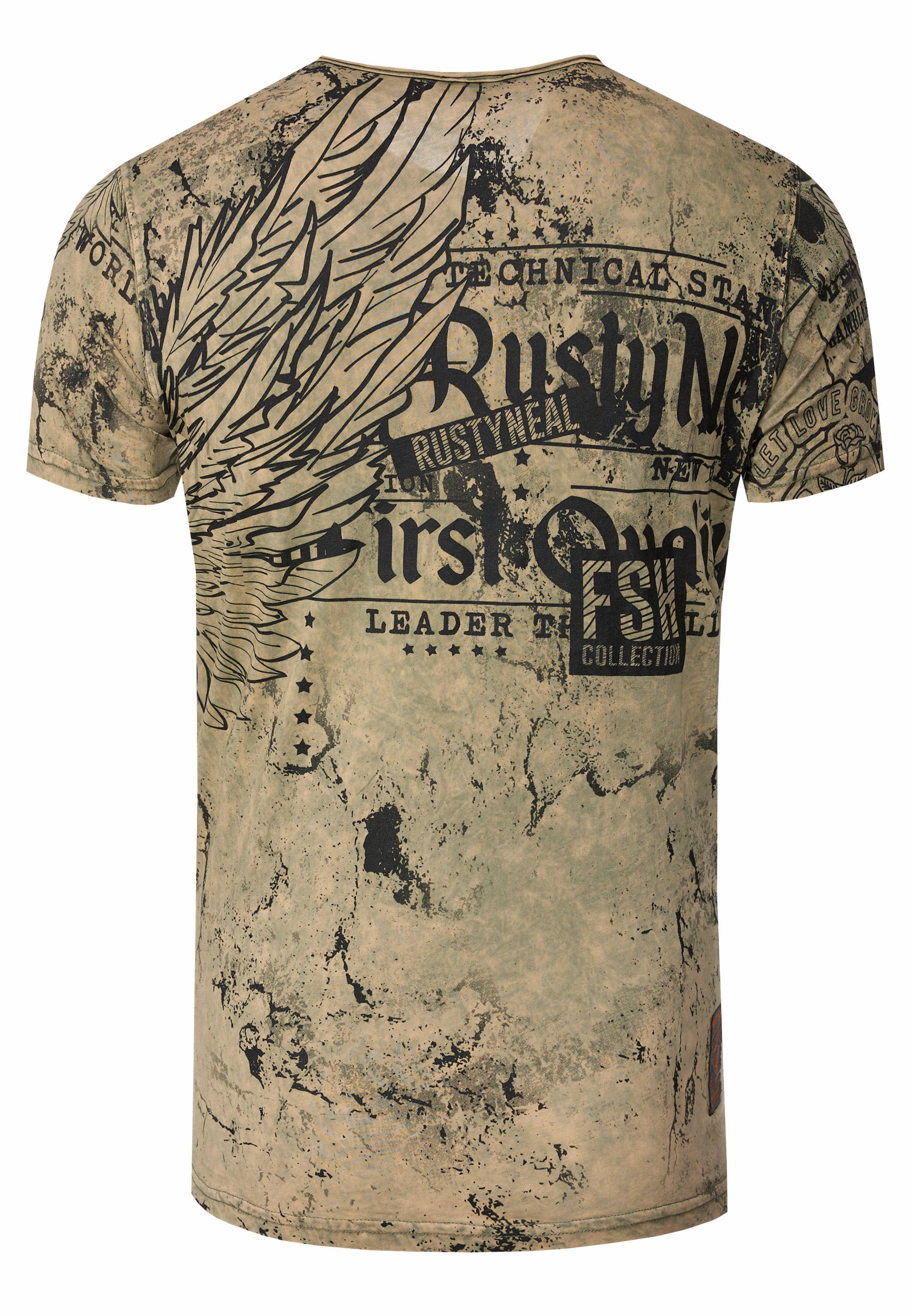 Rusty khaki mit T-Shirt Neal Neal Allover-Print Rusty