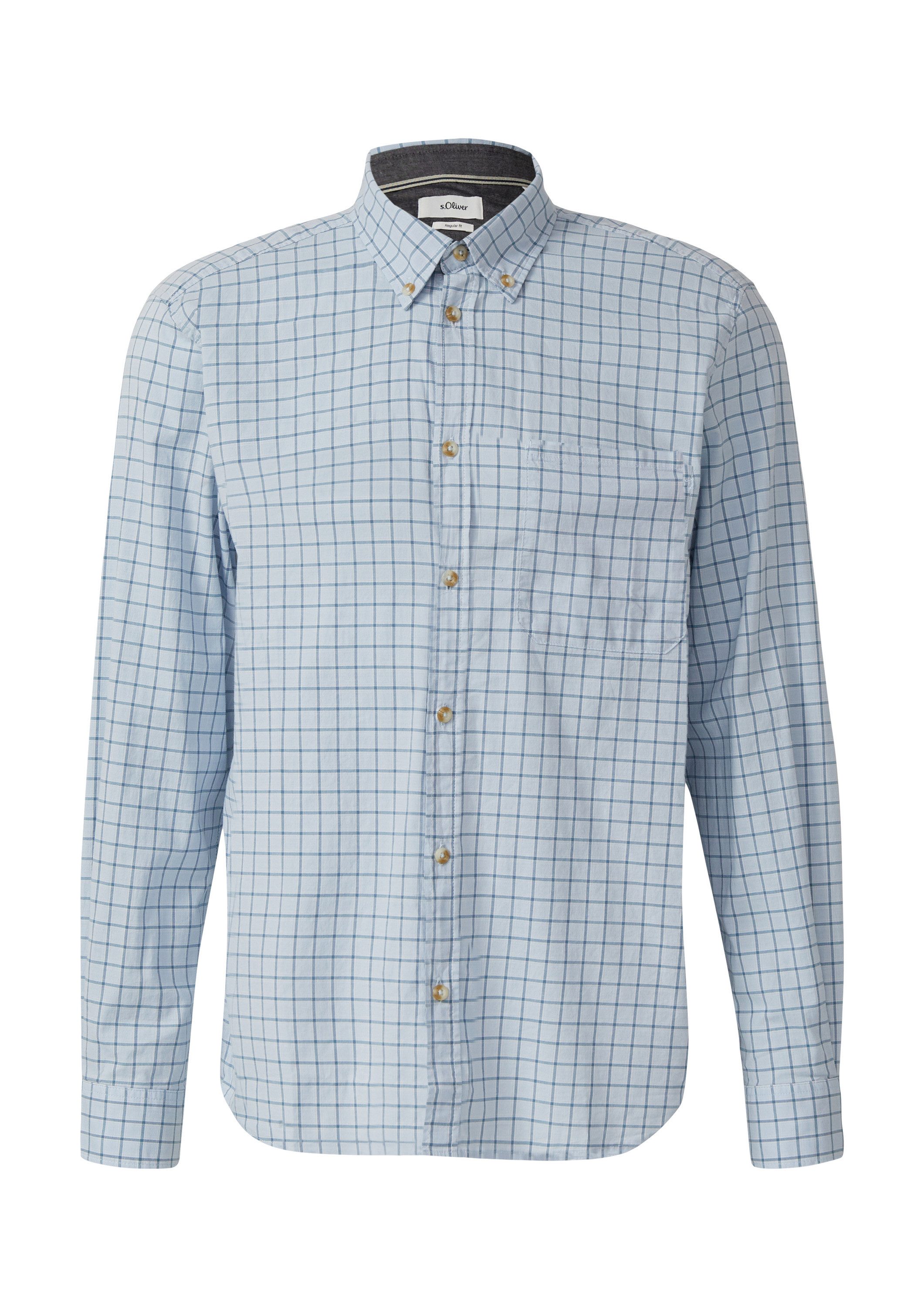 s.Oliver Langarmhemd Hemd Regular Fit: Elastisches Button-Down-Hemd mit Karomuster