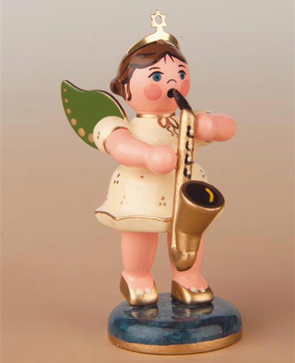 Hubrig Volkskunst Zschorlau Erzgebirge Engelfigur Hubrig Engel mit Saxophon
