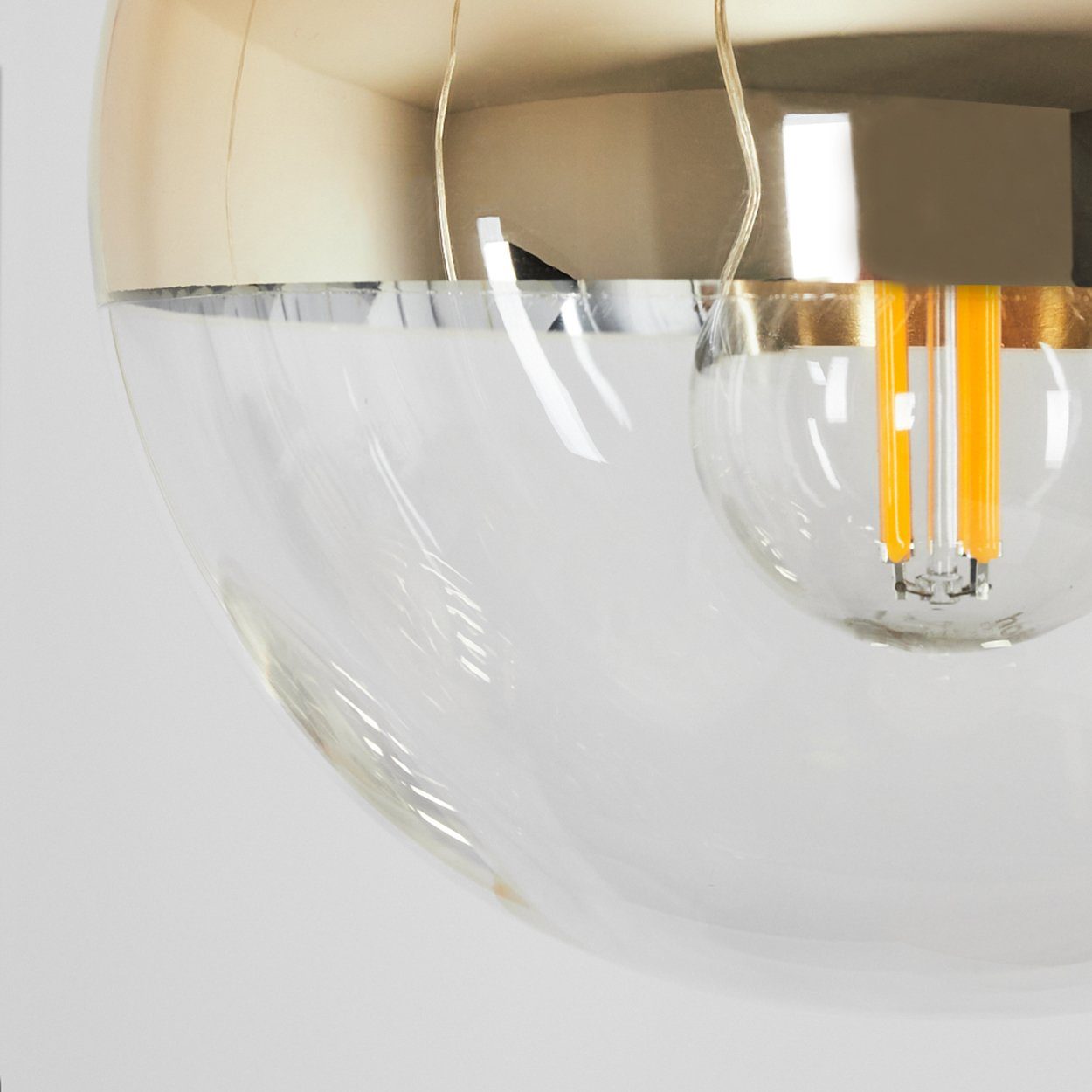 hofstein Hängeleuchte »Arola« 5-flammige Deckenlampe aus Metall/Glas in Goldfarben/Klar, ohne Leuchtmittel, Pendellampe mit Kugeln Echtglas, Höhe max. 142cm, E27 / E27