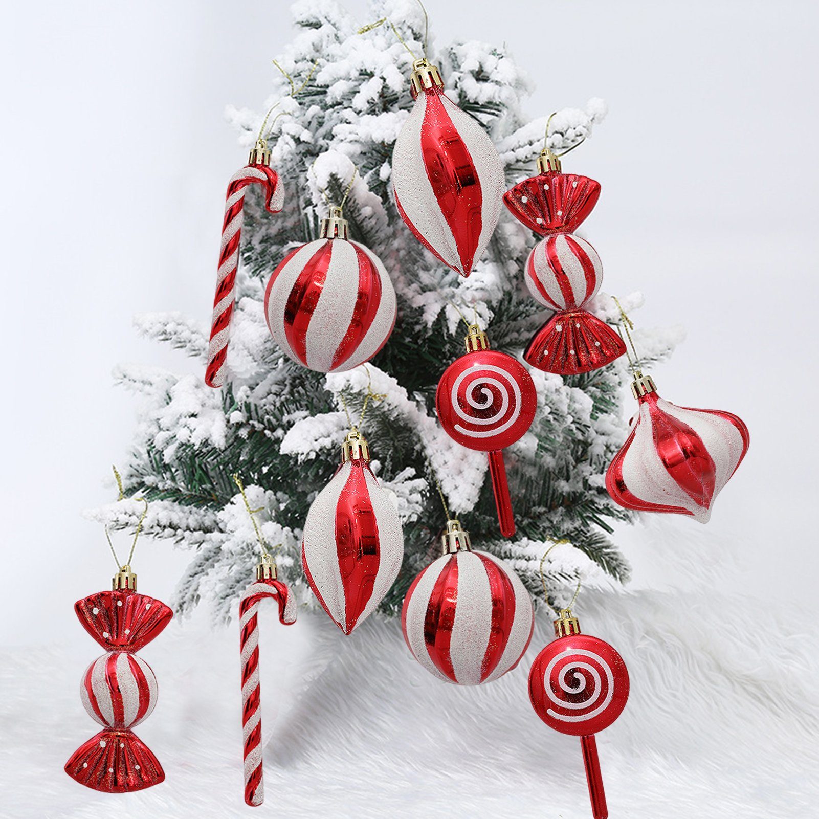 Dekorationen Bälle 14Stück Weihnachten für Hängen Weihnachtsdeko zum Rutaqian Zuckerstangen Weihnachtskugeln, Weihnachtsbaum Ornamente, Zuckerstange Christbaumschmuck