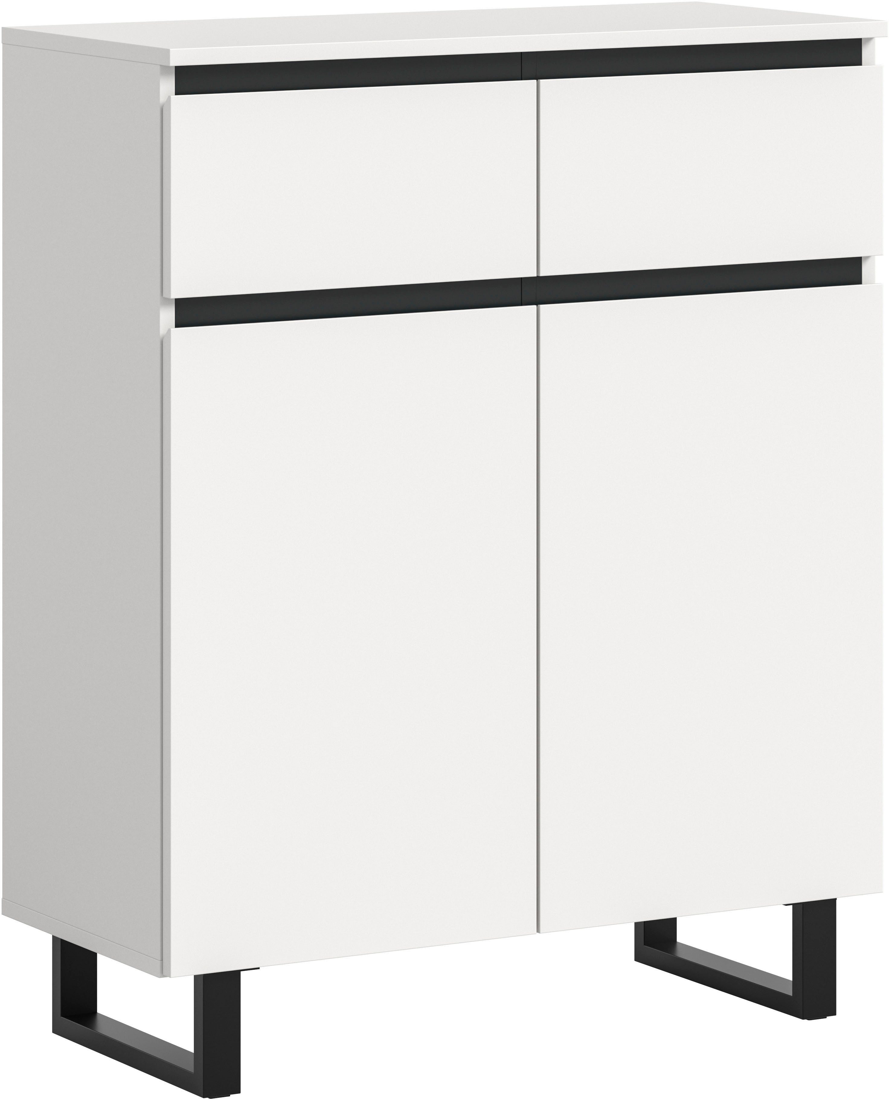 INOSIGN Kommode TOMA, Höhe: 99cm, mit Metall-Kufen-Fuß, 2 Türen, 2 Schubkästen, Anrichte, Sideboard, Schrank, Board, Highboard