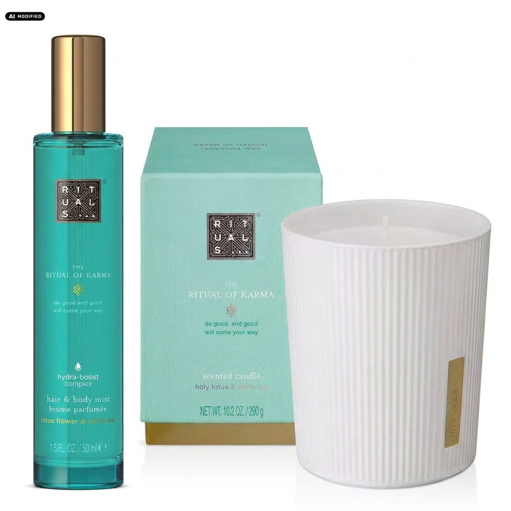 Rituals Körperspray Rituals The Ritual of Karma Hair Body Mist und Duftkerze Set, Sommerlicher Duft für Körper und Zuhause kombiniert