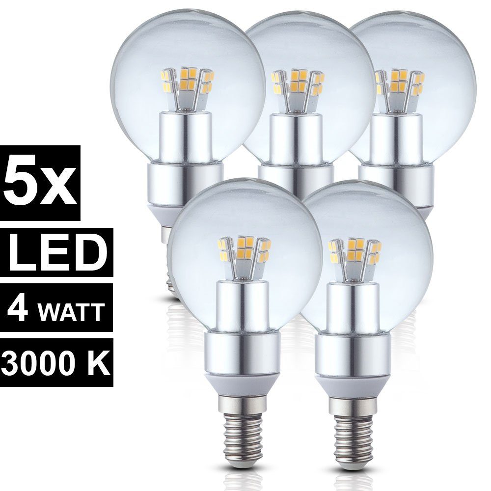 etc-shop LED-Leuchtmittel, 4 3000 5er Kelvin Lampen Set Leuchtmittel E14 Birnen LED Watt warmweiß