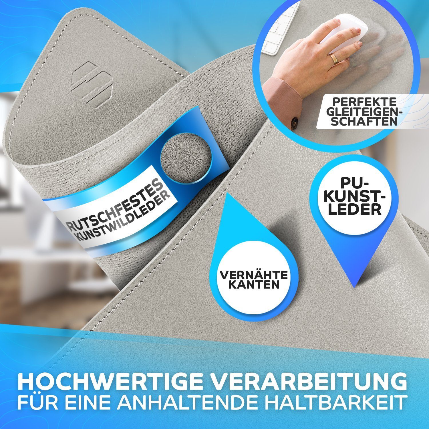 MAXLVL Gaming Mauspad Schreibtischunterlage - Mauspad mit Vernähte Kanten - abwaschbar (80x40 cm, Schreibtisch Unterlage für Büro), Tischunterlage Schreibtisch  – Bild 5 von 5